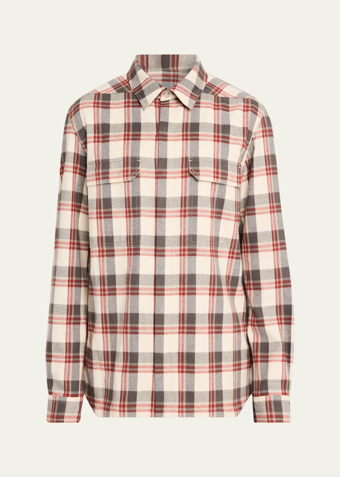 Rick Owens Men's Cotton Plaid Overshirt - Bergdorf Goodman