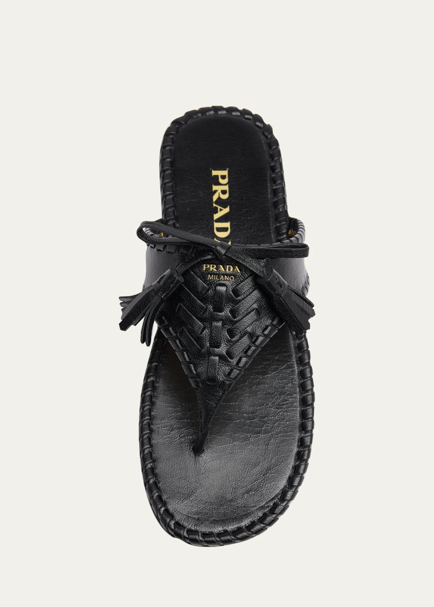 Prada Sienna Threaded Leather Thong Sandals - Bergdorf Goodman