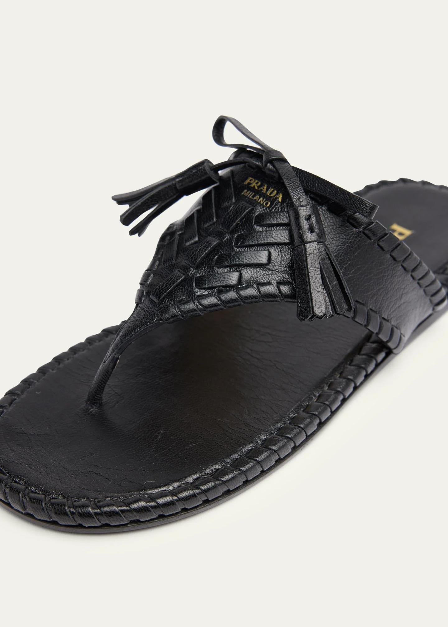 Prada Sienna Threaded Leather Thong Sandals - Bergdorf Goodman