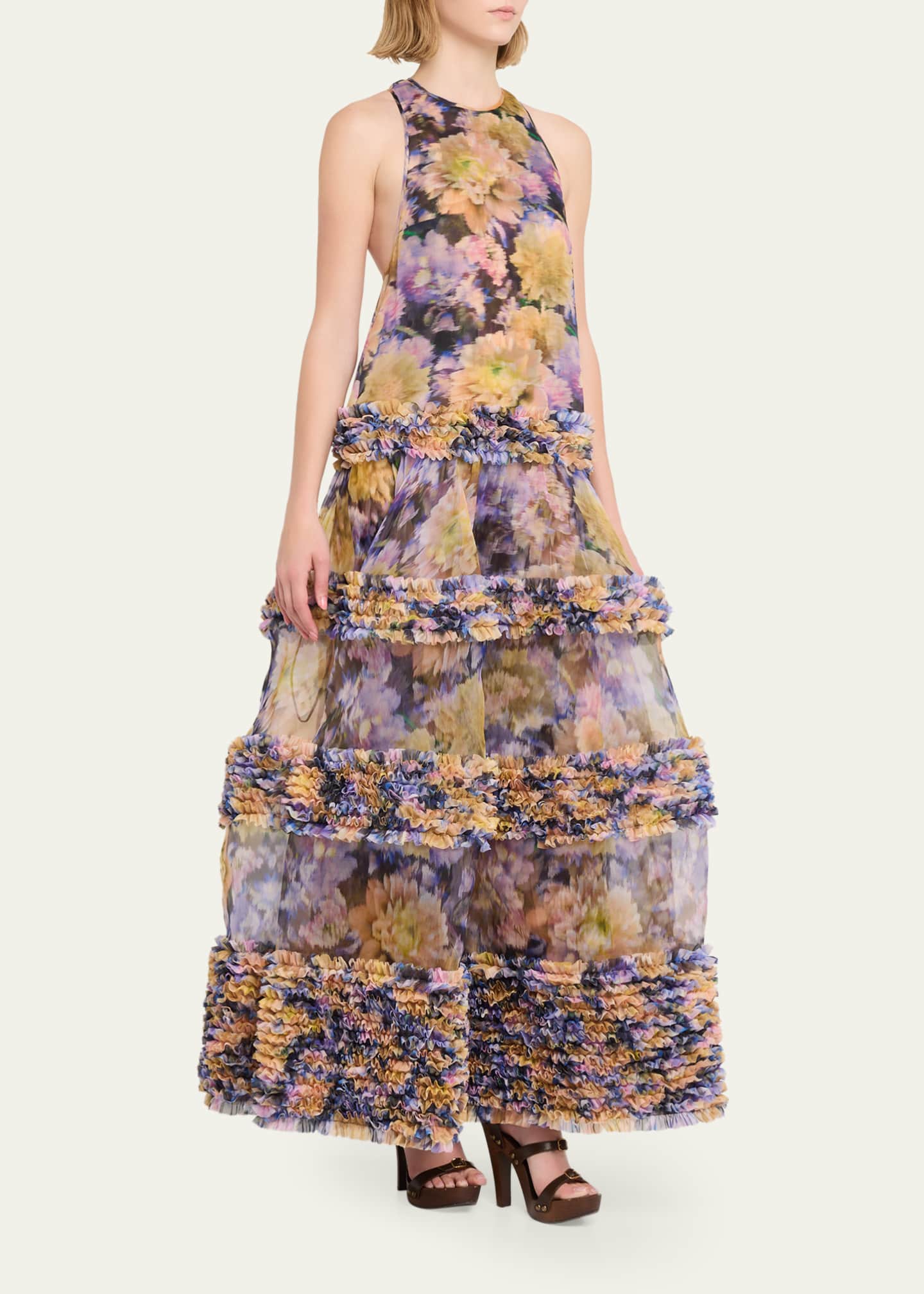 zimmermann maxi dresses Zimmermann Women's Luna Floral Silk Ruffle Maxi Dress - Violet Dahlia