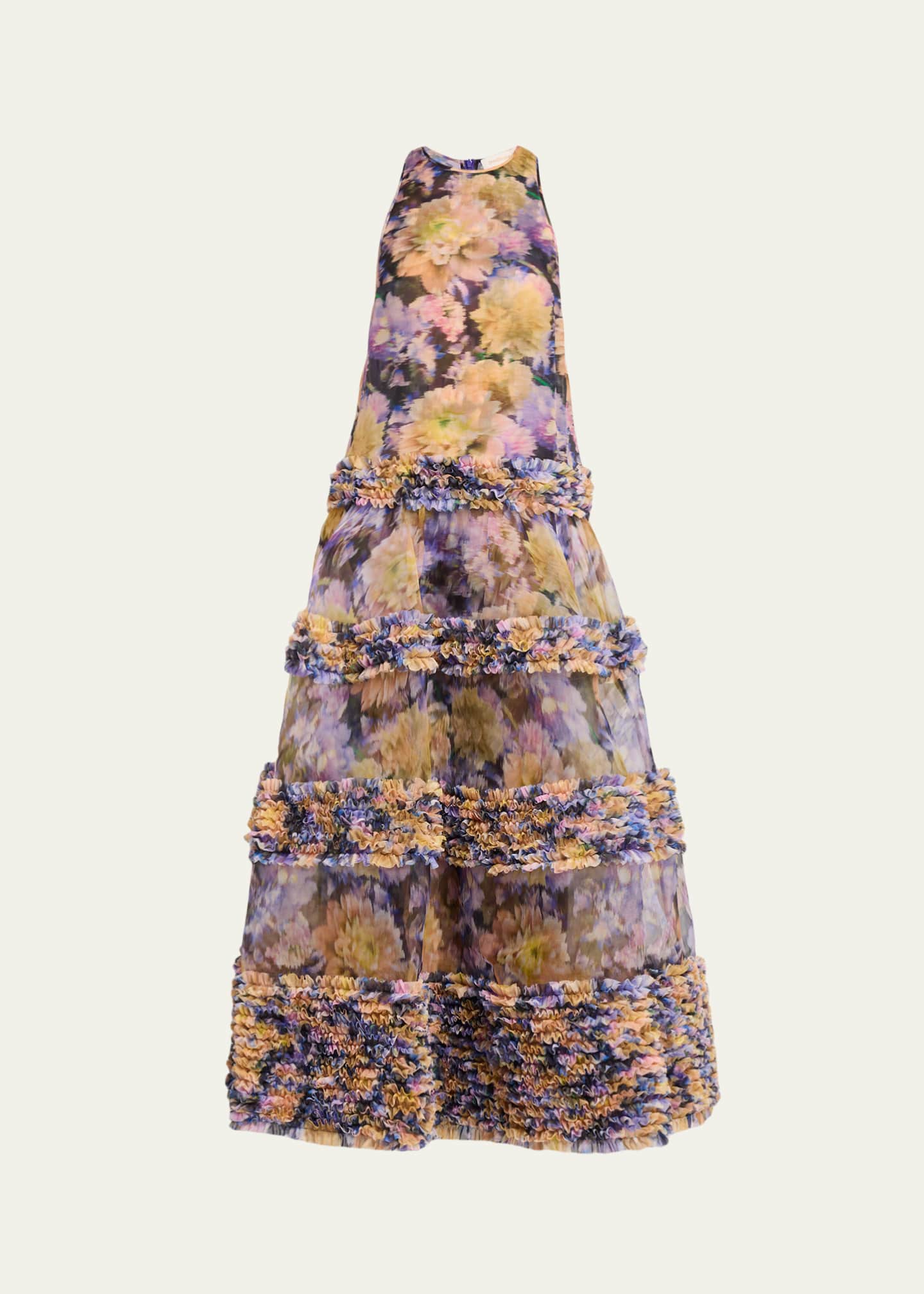 luna ruffle maxi dress Zimmermann Women's Luna Floral Silk Ruffle Maxi Dress - Violet Dahlia