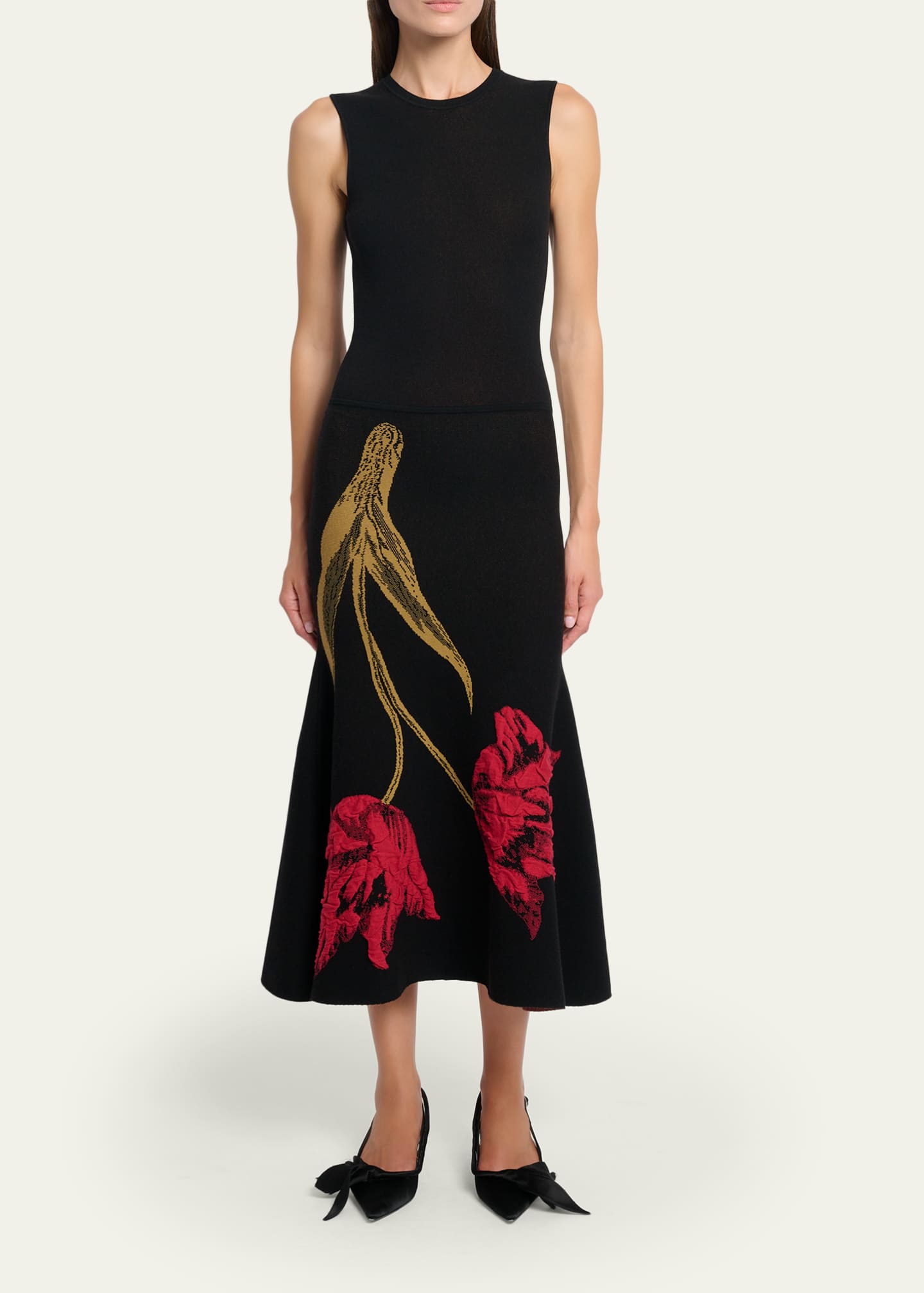Erdem Tulip Jacquard Knit Sleeveless Midi Dress, Black, Women's, Small, Casual & Work Dresses Knit Dresses
