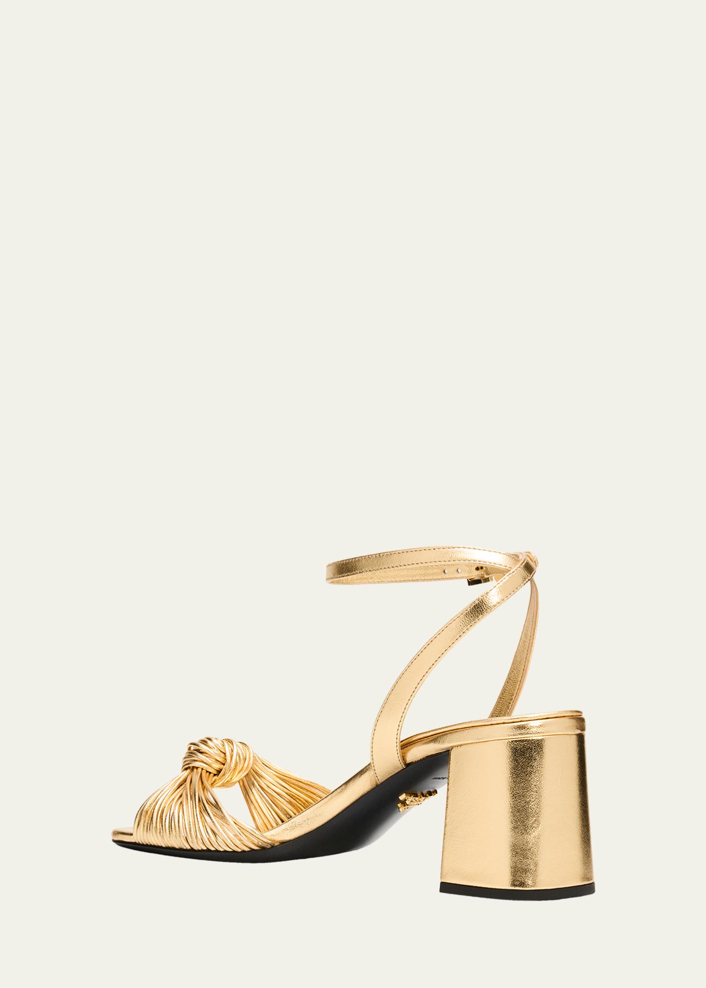 Prada 65mm Knotted Metallic Leather Sandals - Bergdorf Goodman