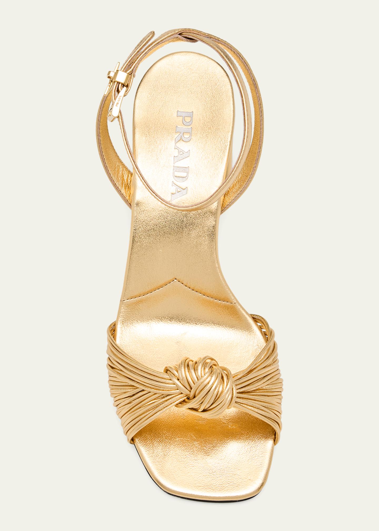 Prada 65mm Knotted Metallic Leather Sandals - Bergdorf Goodman