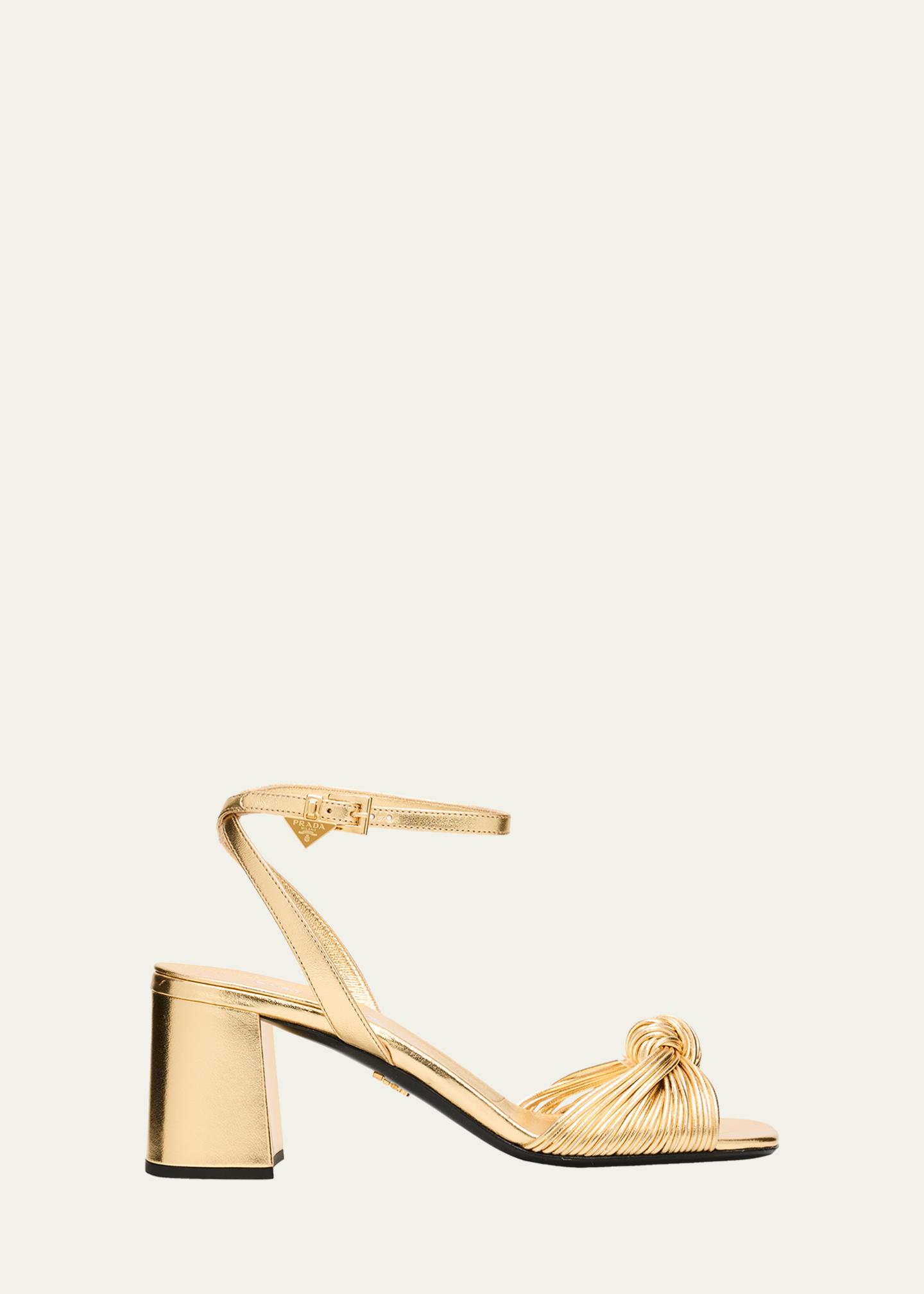 Prada 65mm Knotted Metallic Leather Sandals - Bergdorf Goodman