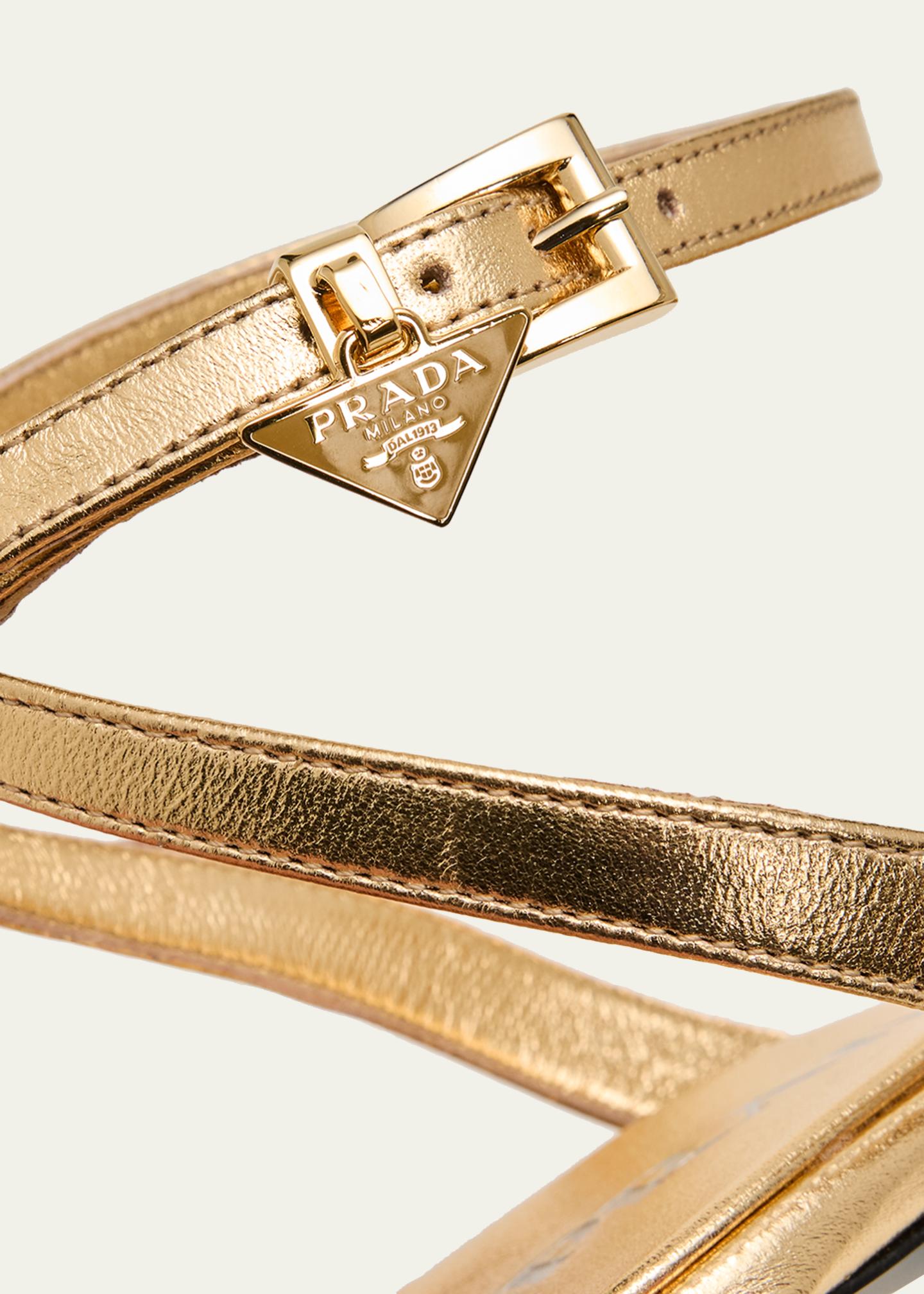 PRADA ゴールド・ リーフ装飾ミュール　37 Prada 65mm Knotted Metallic Leather Sandals - Bergdorf Goodman