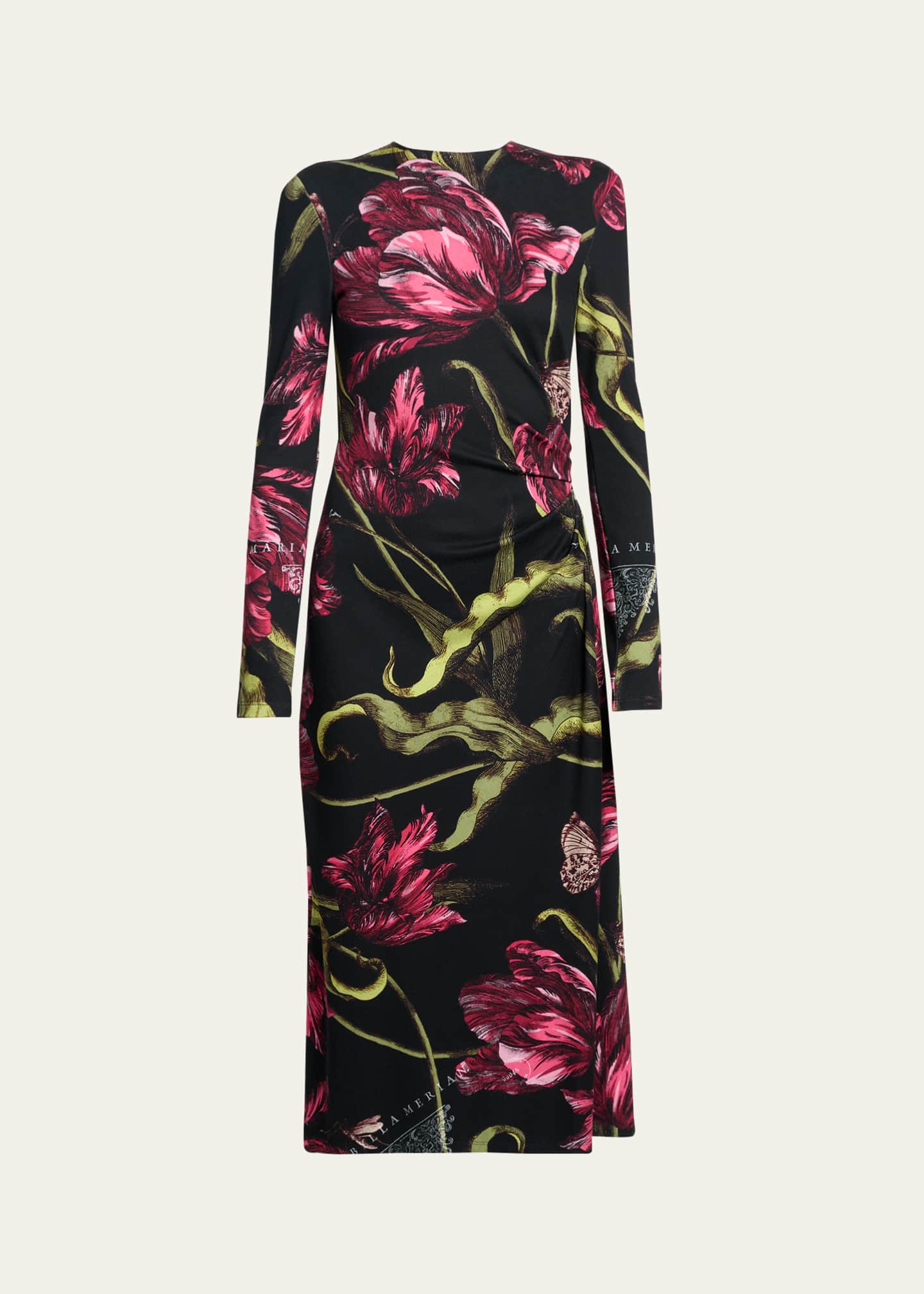 draped midi dress long sleeve Mila Draped Midi Dress in Abstract Taupe