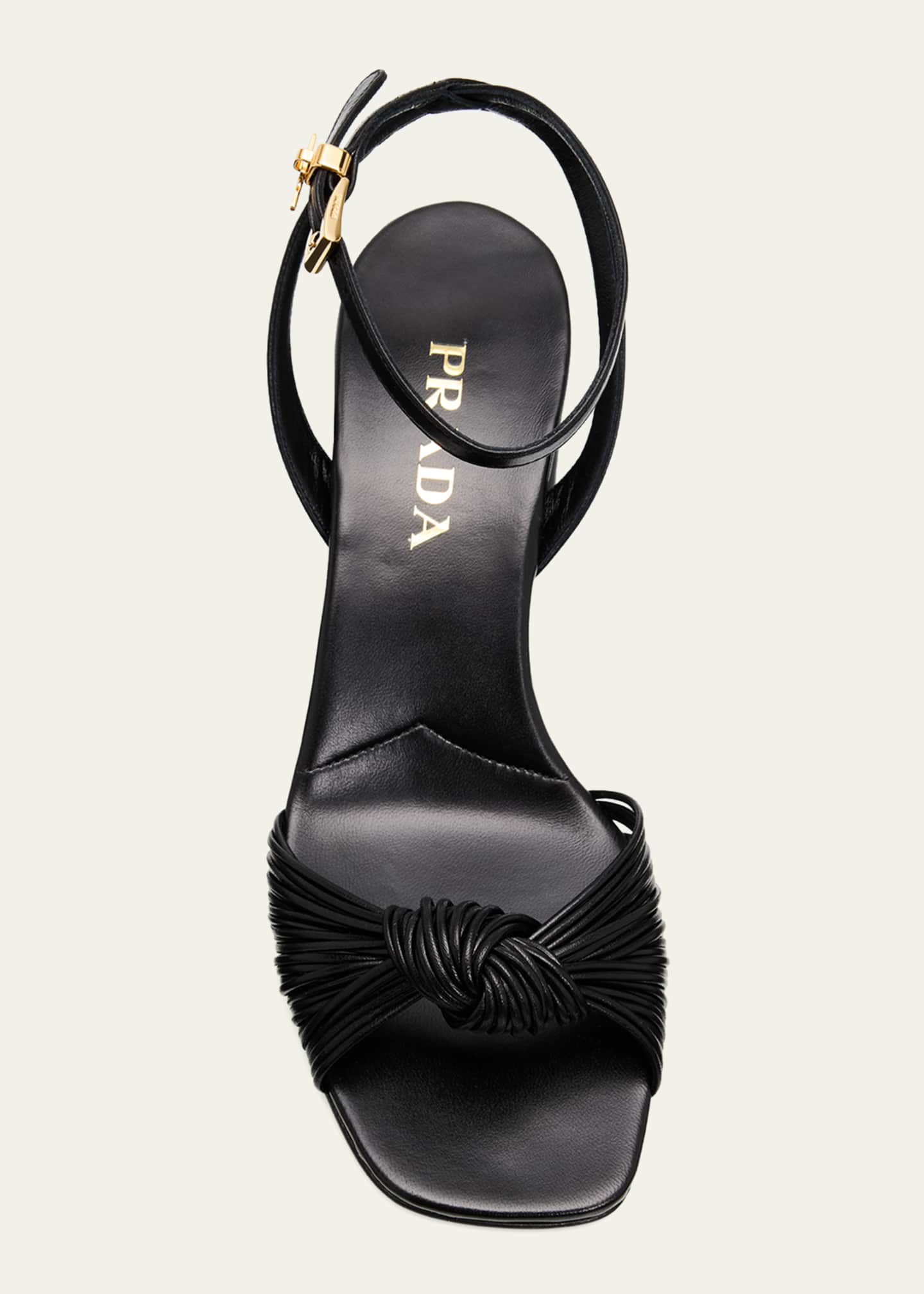 Prada 65mm Knotted Leather Block-Heel Sandals - Bergdorf Goodman