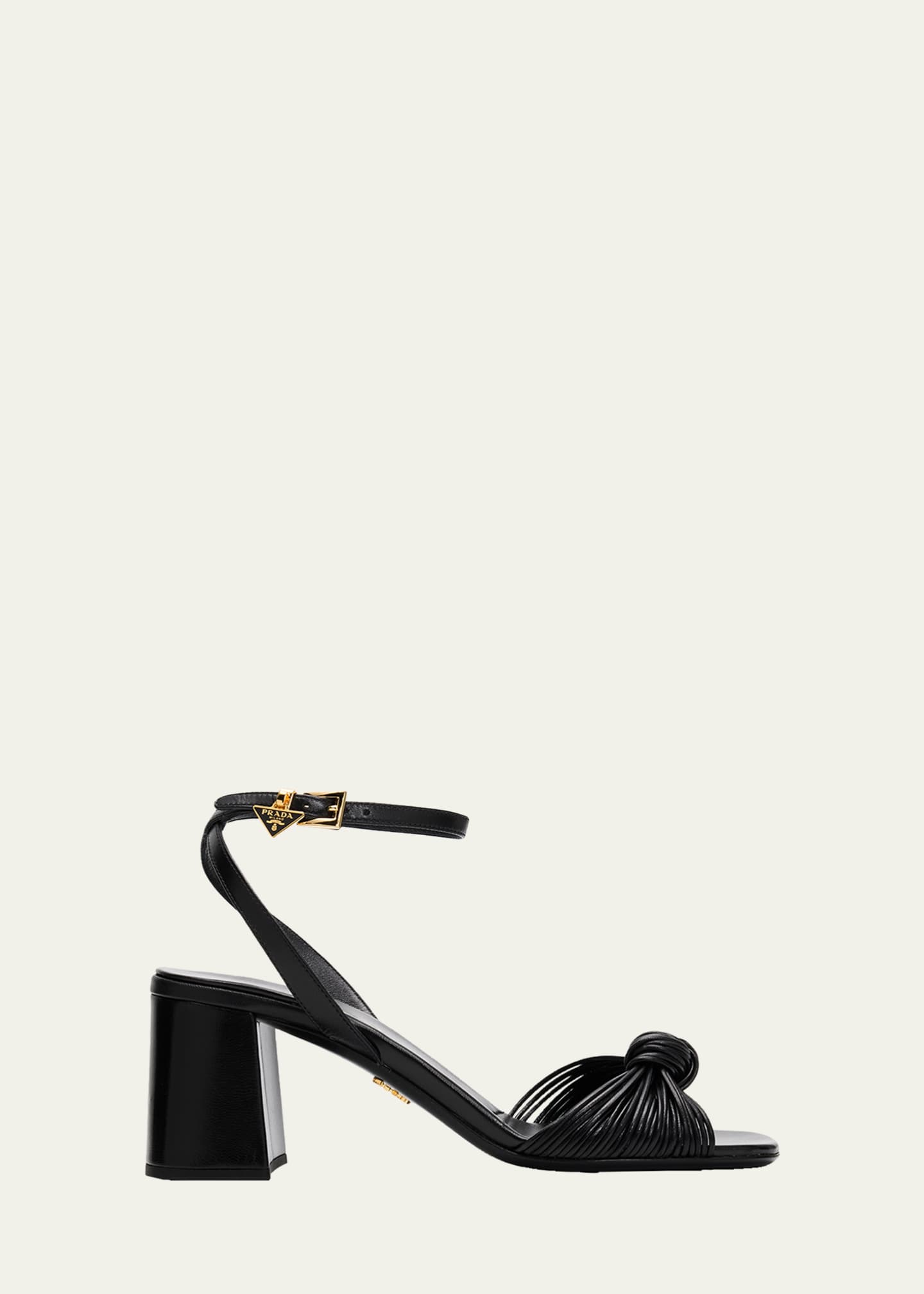 Prada 65mm Knotted Leather Block-Heel Sandals - Bergdorf Goodman
