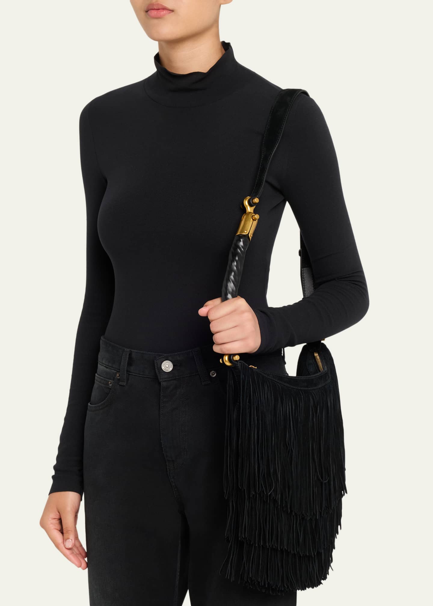 Balmain Ebene Suede Fringe Hobo Bag - Bergdorf Goodman