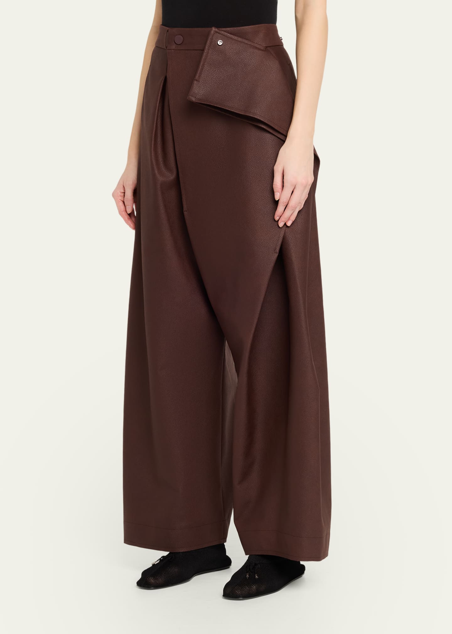 Issey Miyake Pronounced Body Wide-Leg Vegan Leather Pants