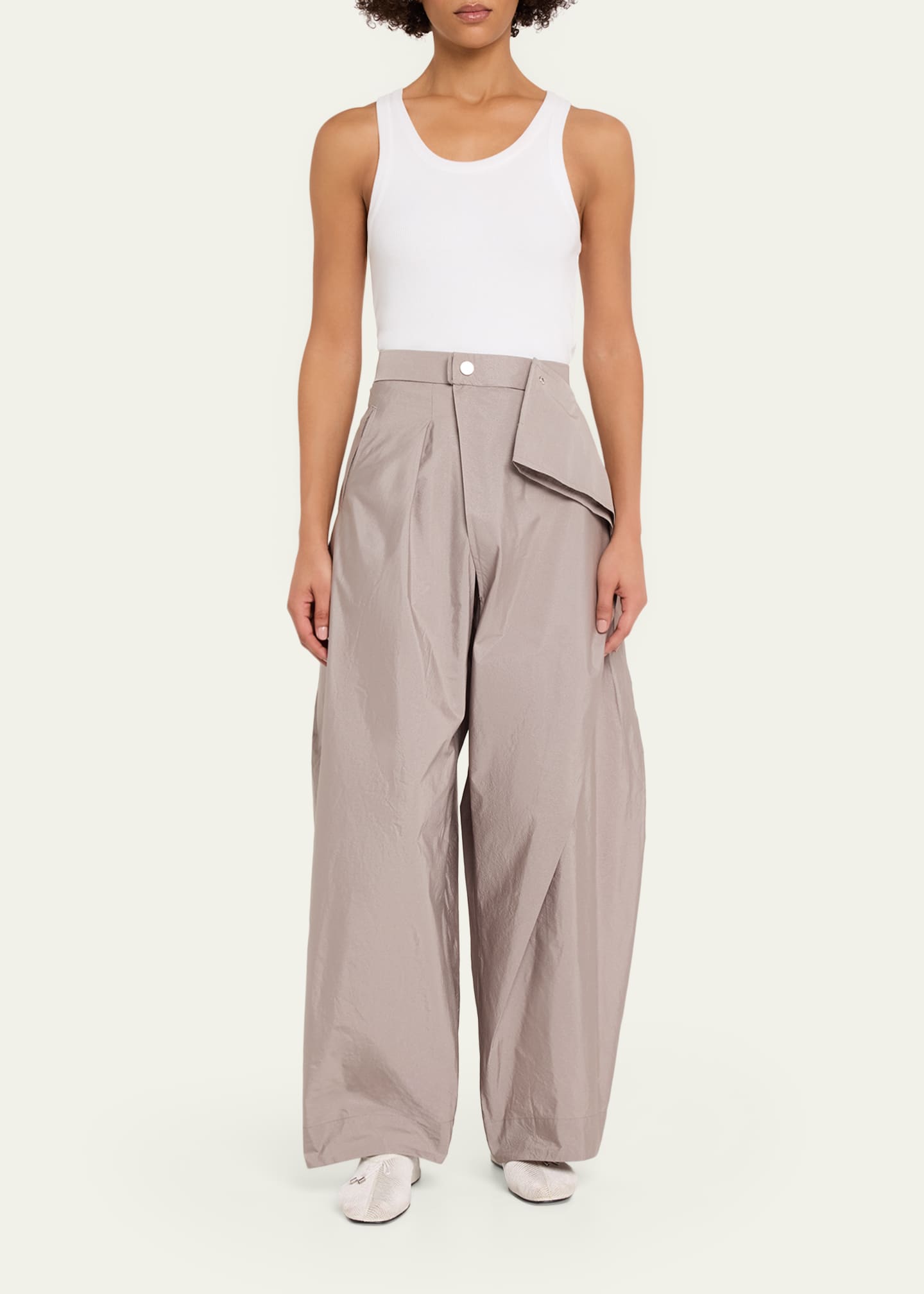 Issey Miyake Akimbo Asymmetric Wide-Leg Twill Pants - Bergdorf Goodman
