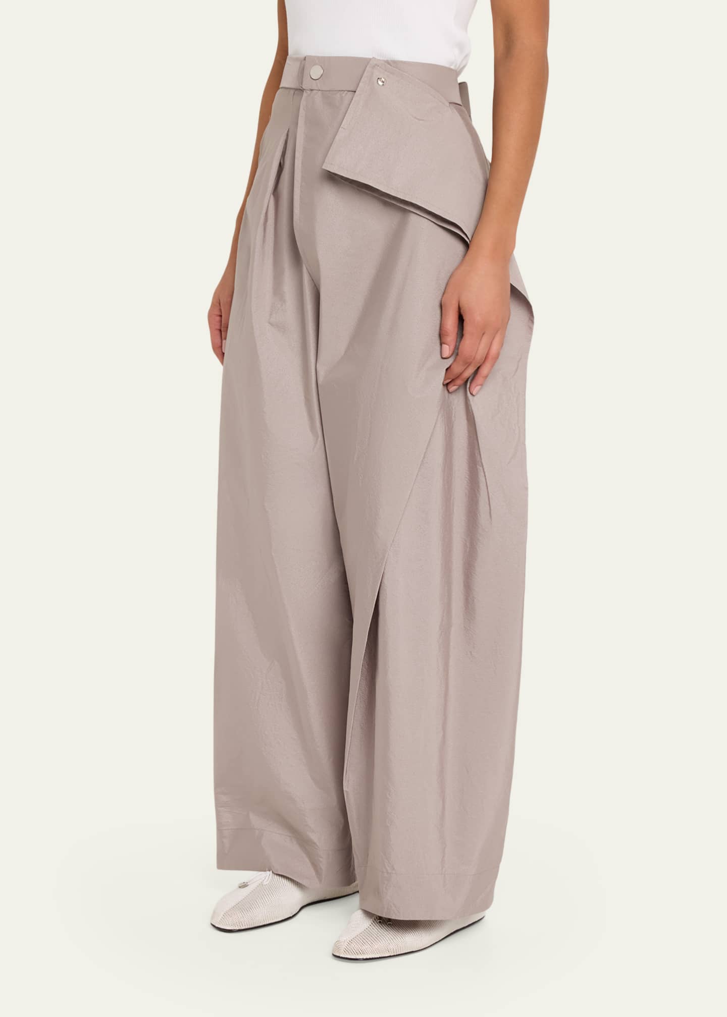 Issey Miyake Akimbo Asymmetric Wide-Leg Twill Pants - Bergdorf Goodman