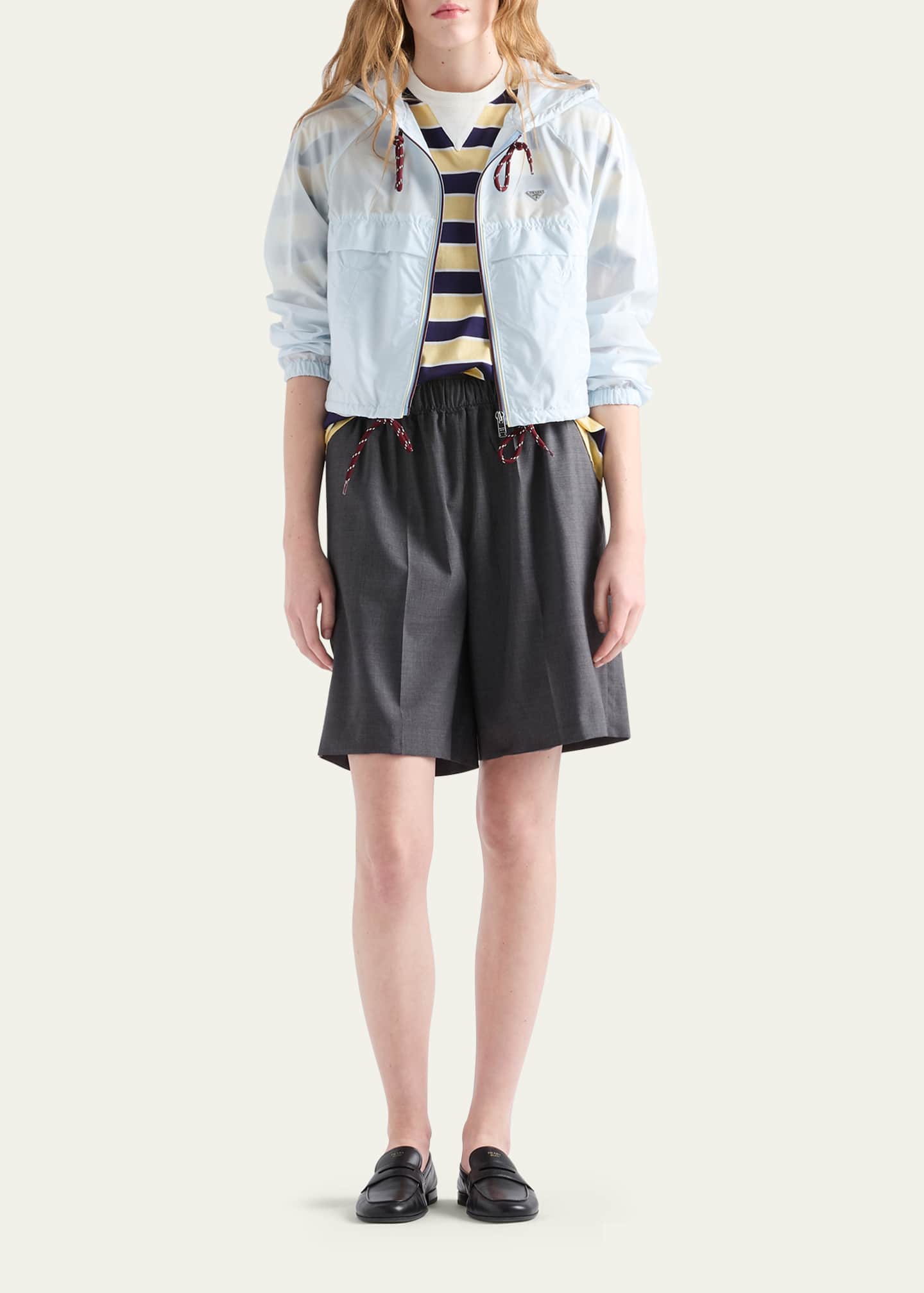 Prada Cropped Re-Nylon Hooded Zip Jacket - Bergdorf Goodman