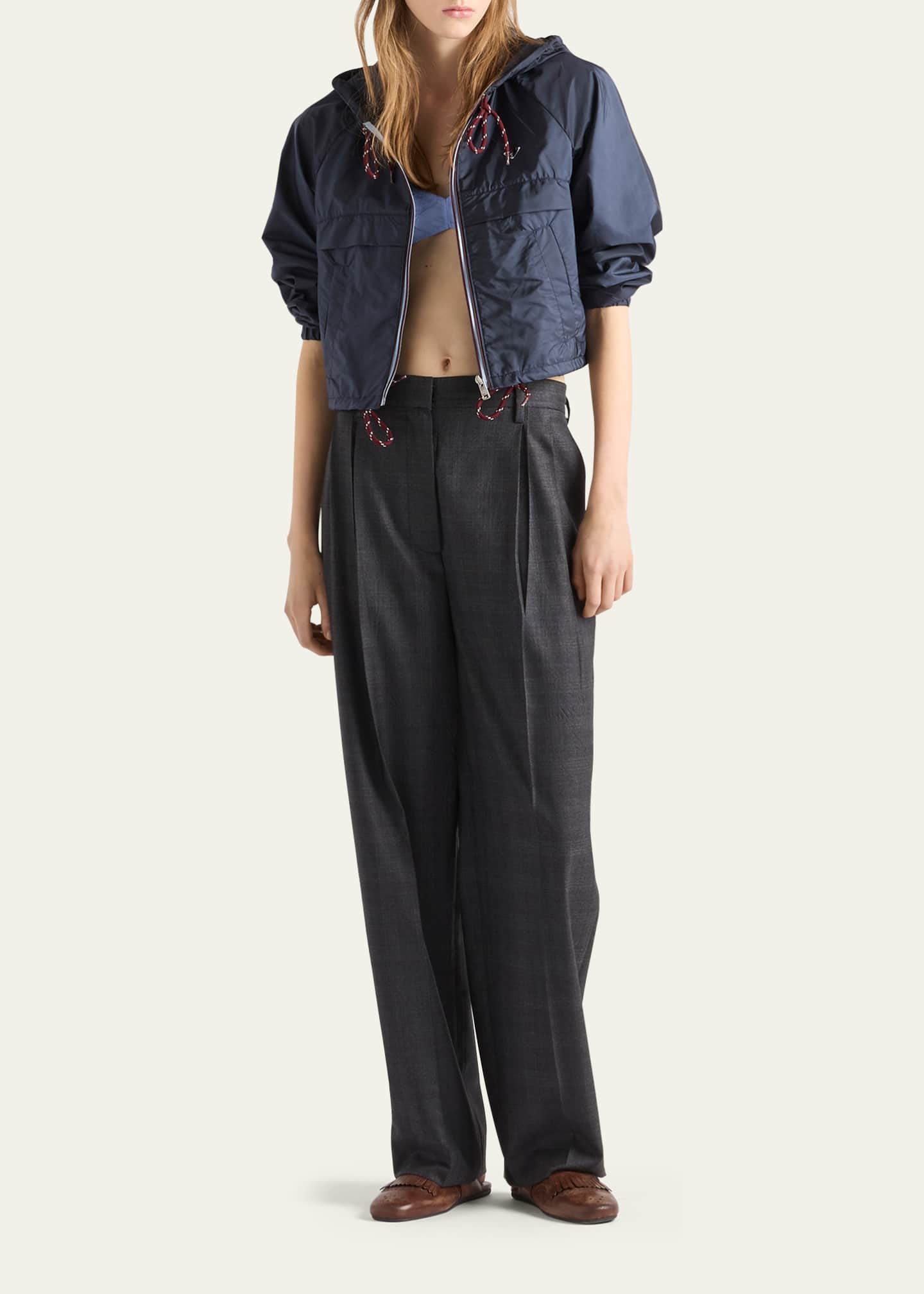 Prada Cropped Re-Nylon Hooded Zip Jacket - Bergdorf Goodman
