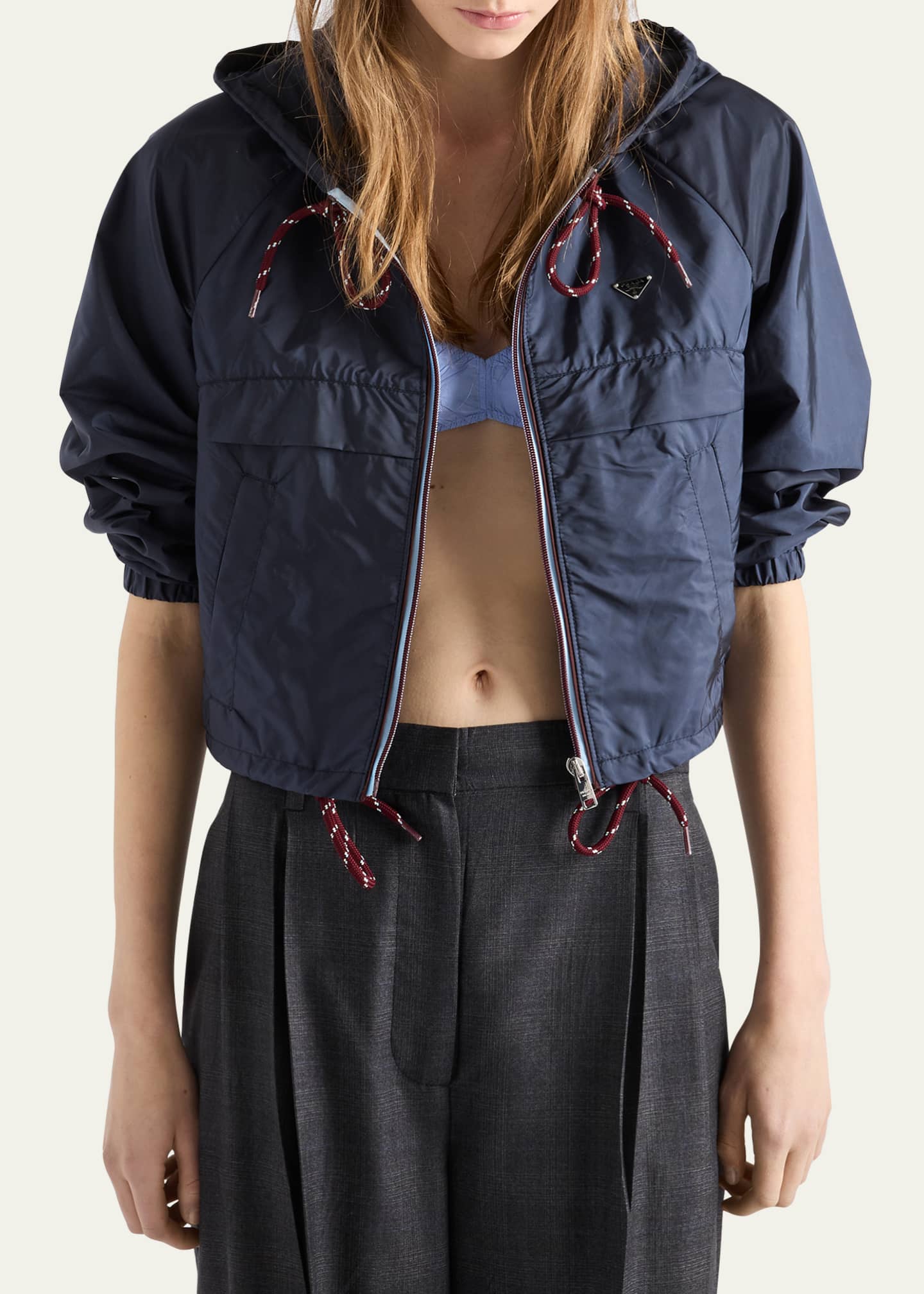 Prada Cropped Re-Nylon Hooded Zip Jacket - Bergdorf Goodman