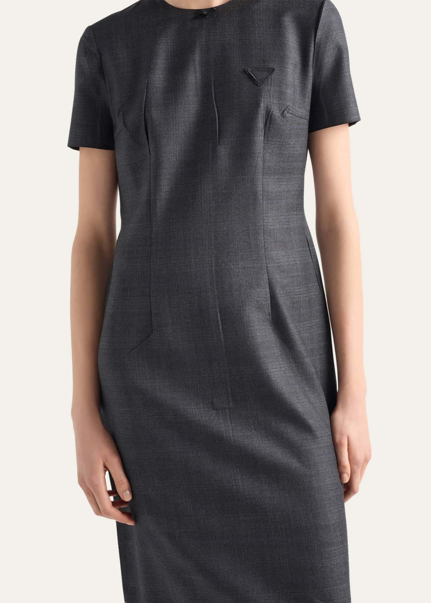 Prada Checked Wool Dress, Woman, Anthracite Gray, Size 36