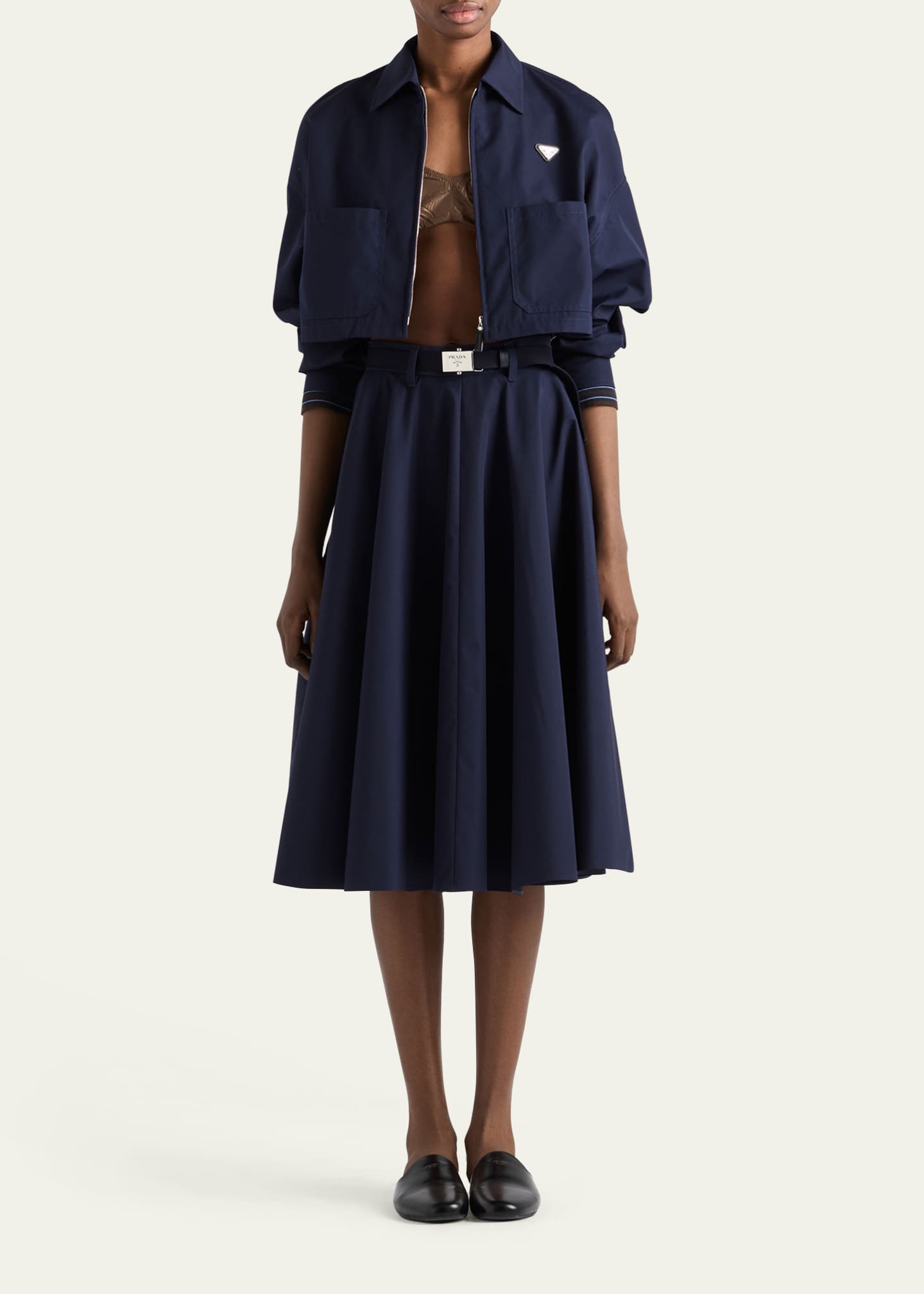 Prada Cotton A-Line Belted Midi Skirt - Bergdorf Goodman
