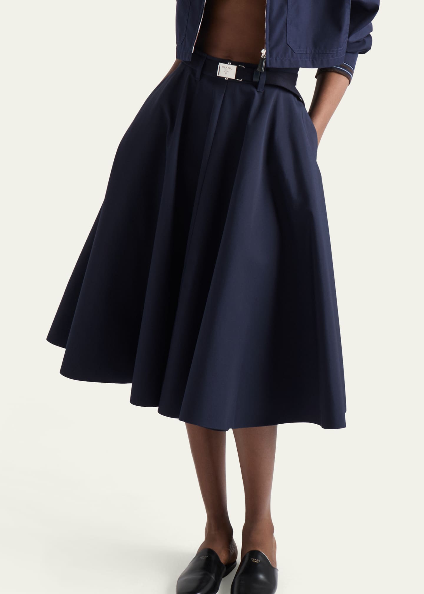 Prada Cotton A-Line Belted Midi Skirt - Bergdorf Goodman