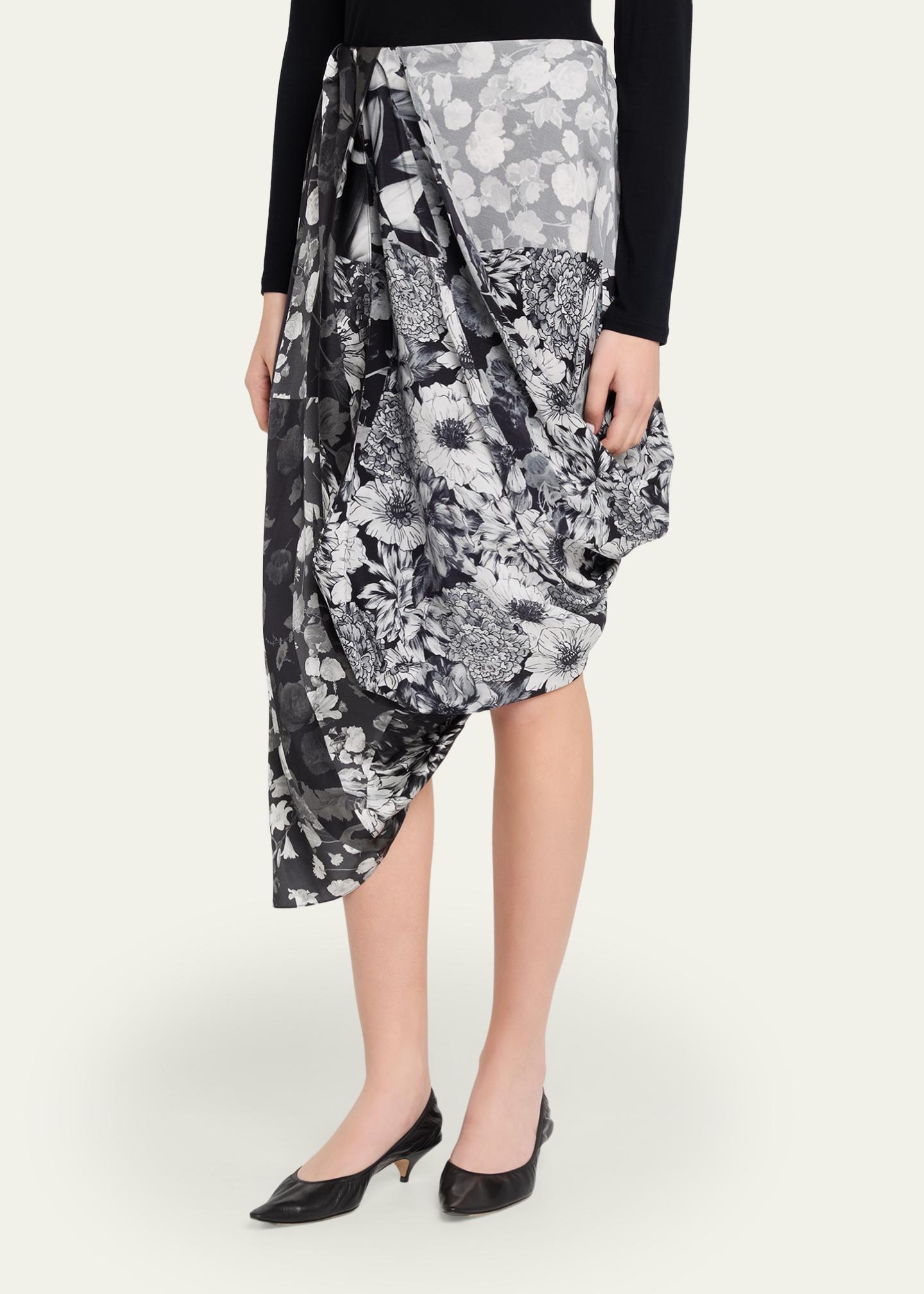 MM6 Maison Margiela Draped Floral Silk Midi Skirt - Bergdorf Goodman