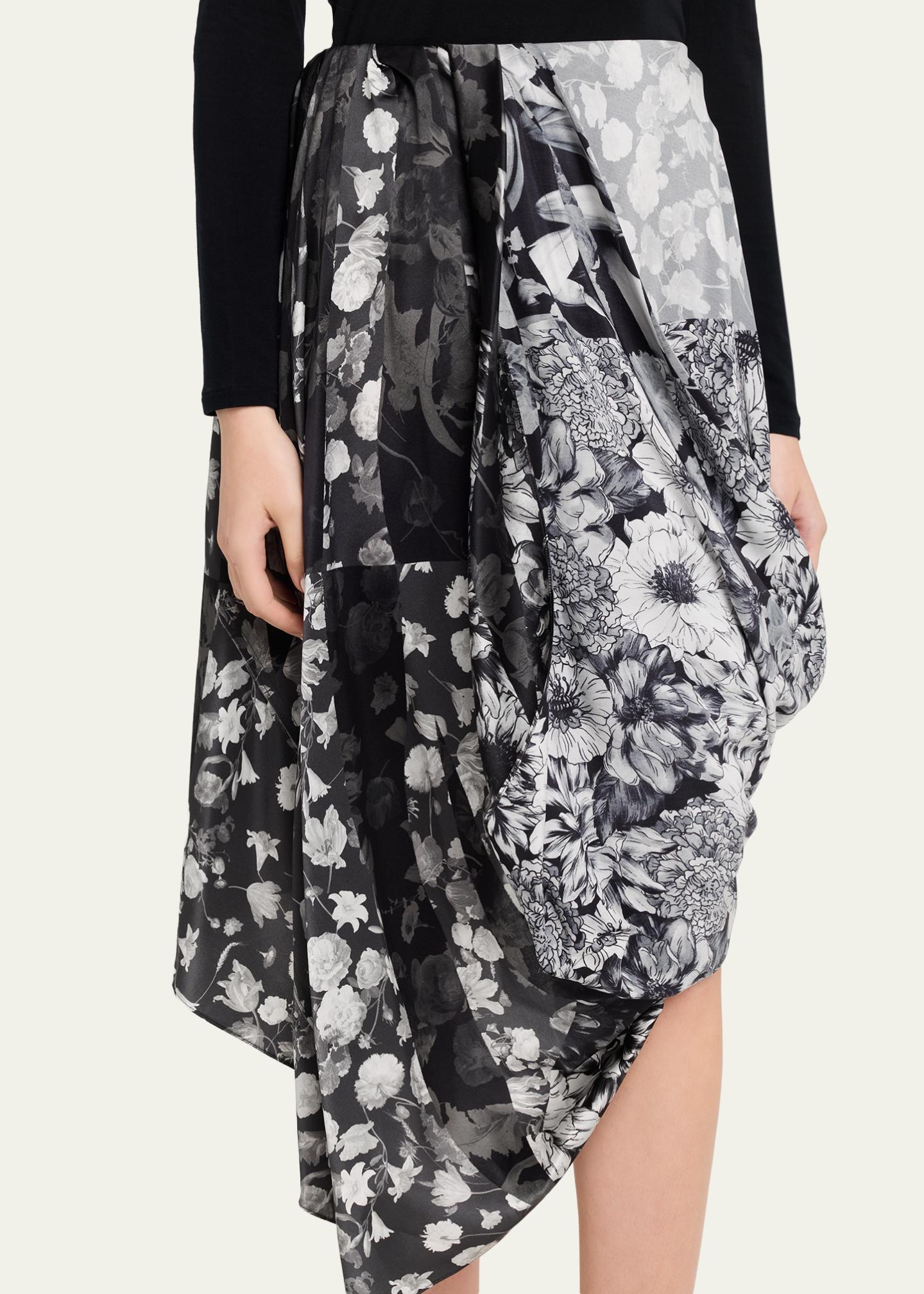 MM6 Maison Margiela Draped Floral Silk Midi Skirt - Bergdorf Goodman