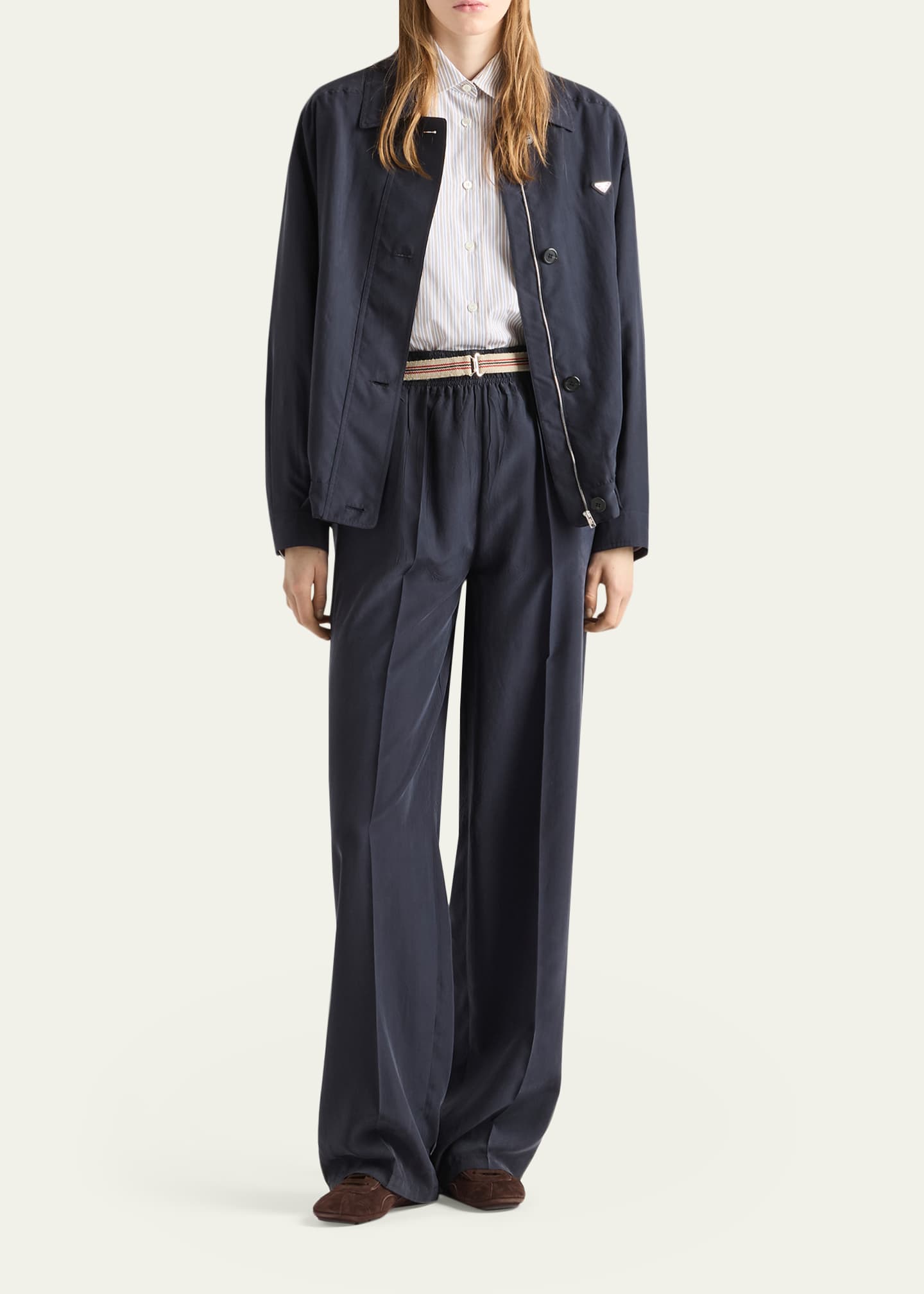 Prada Silk Straight-Leg Pull-On Pants - Bergdorf Goodman