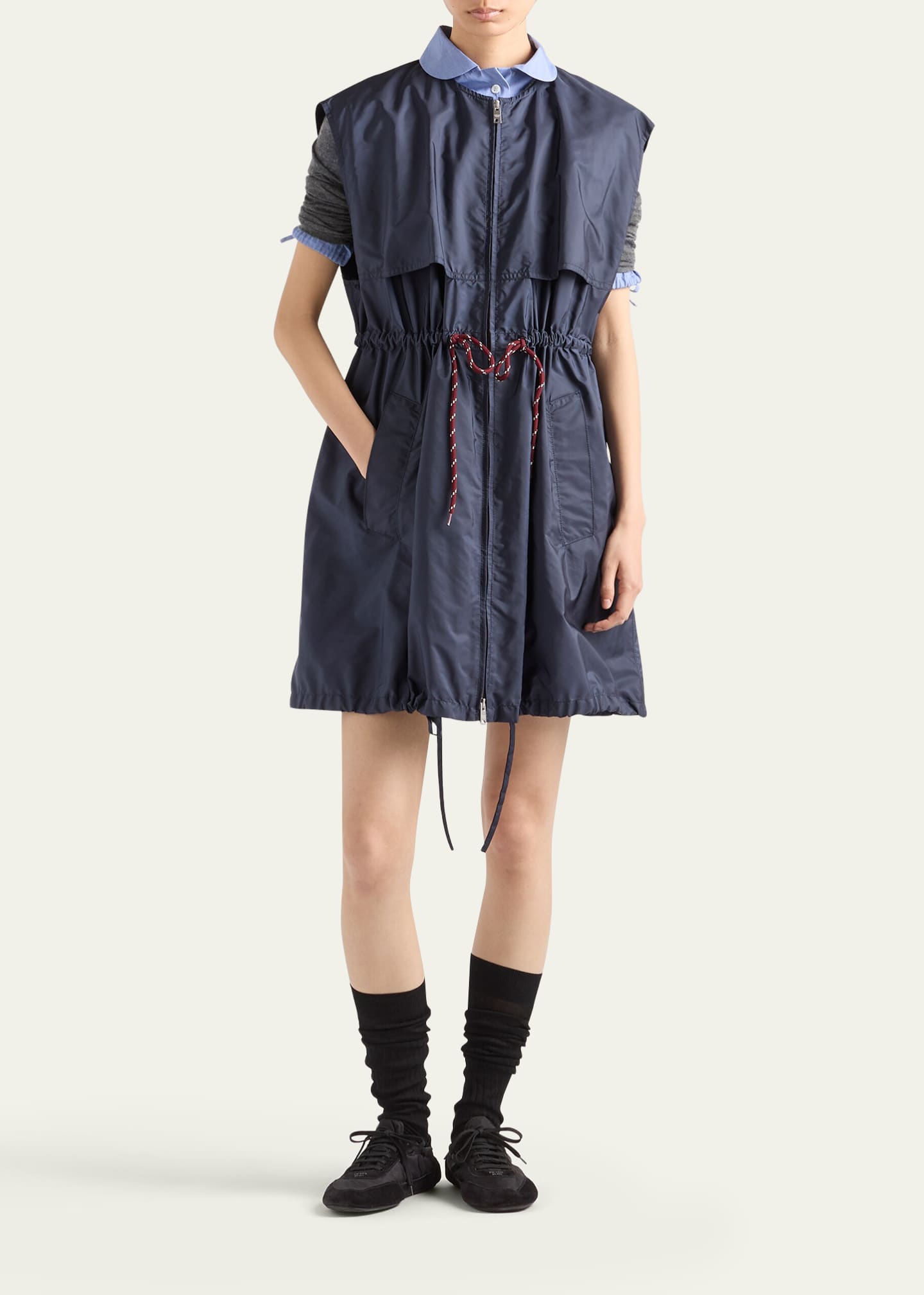 Prada Re-Nylon Sleeveless Drawstring Mini Dress - Bergdorf Goodman