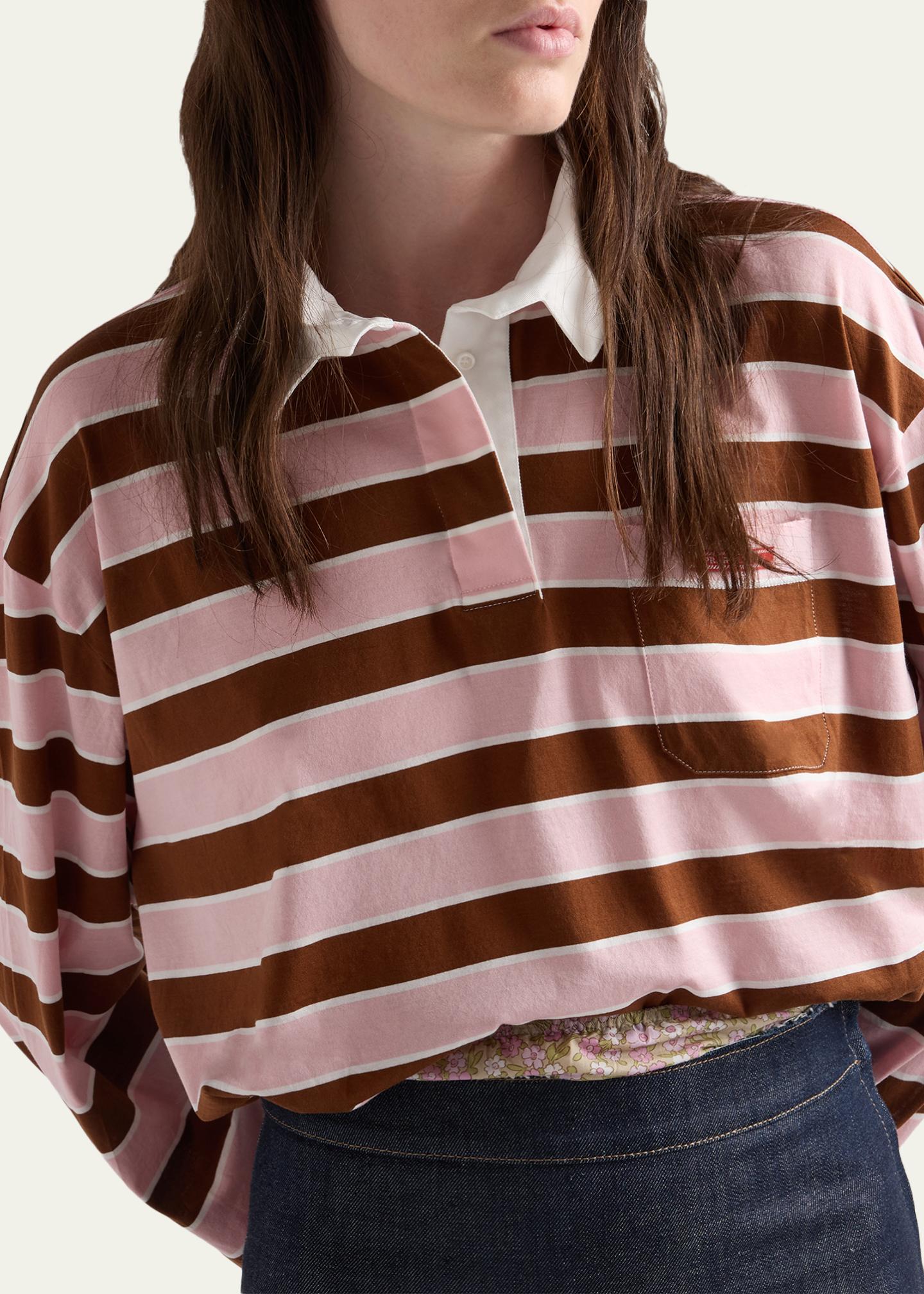 Prada Striped Long-Sleeve Crop Polo Shirt - Bergdorf Goodman
