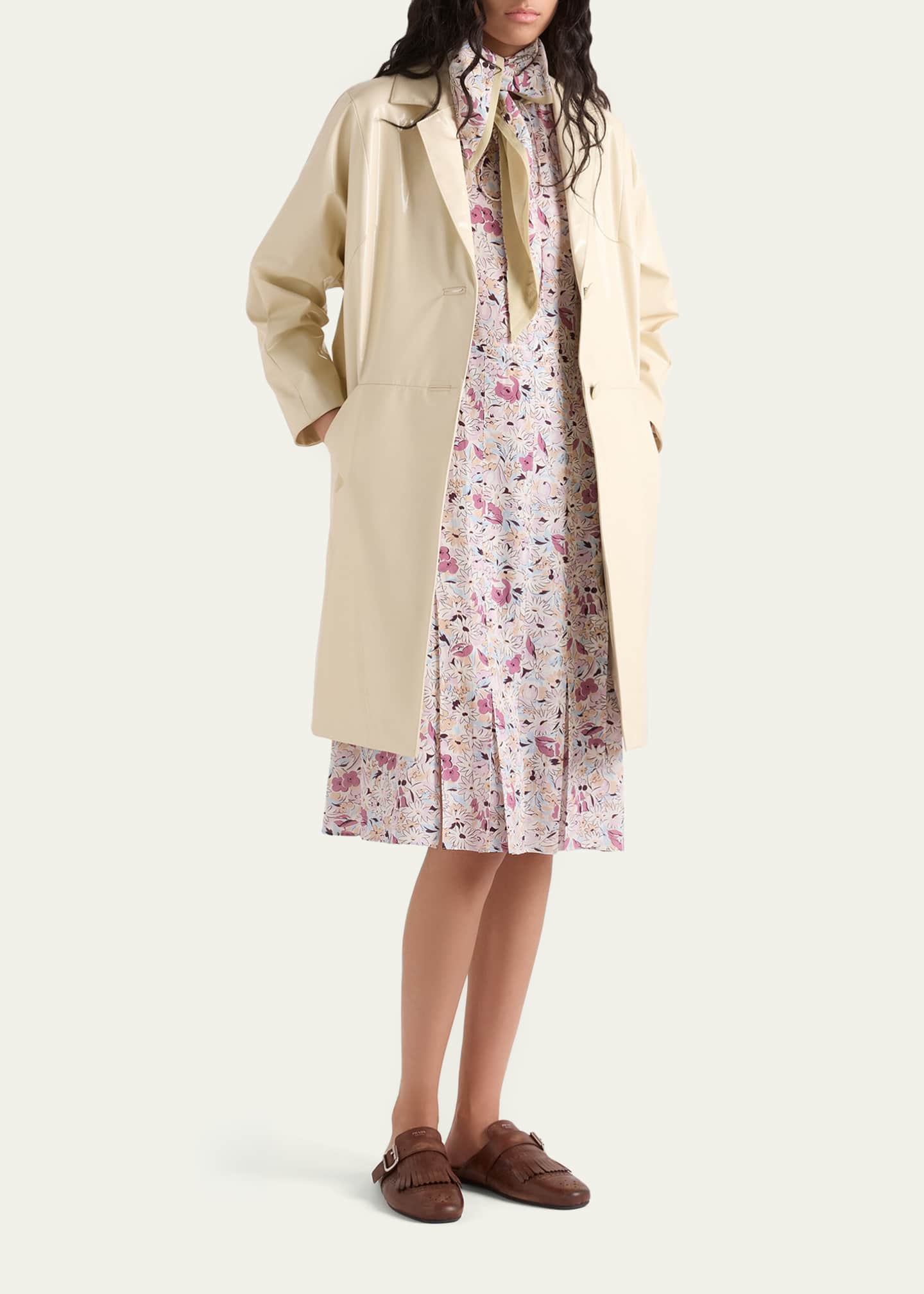 Prada Floral Silk Scarf-Neck Midi Dress - Bergdorf Goodman