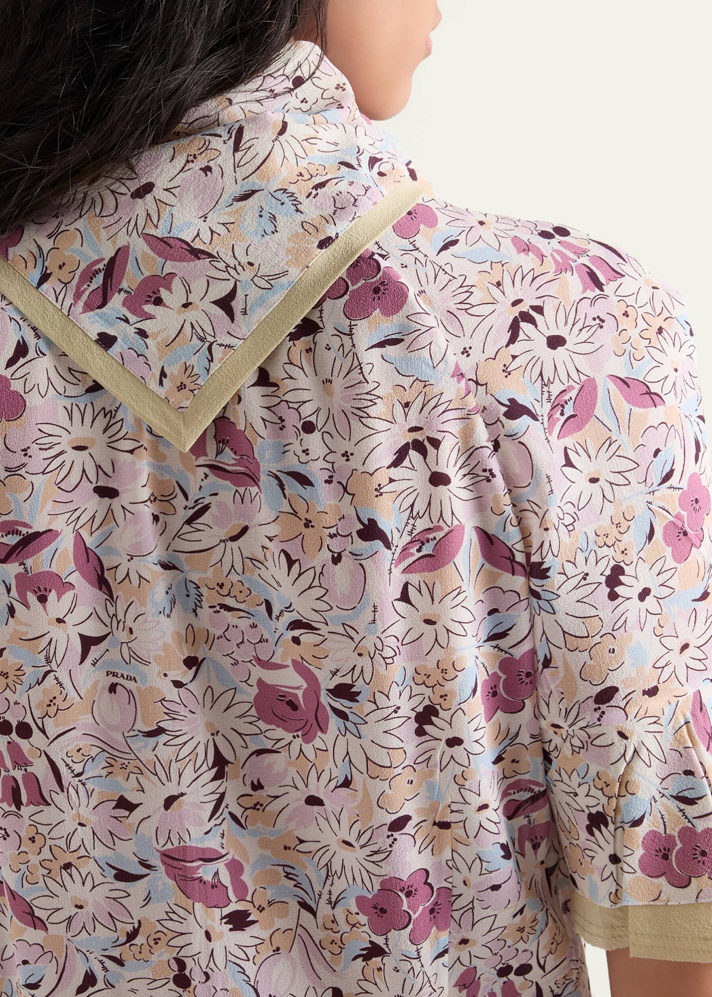 Prada Floral Silk Scarf-Neck Midi Dress - Bergdorf Goodman