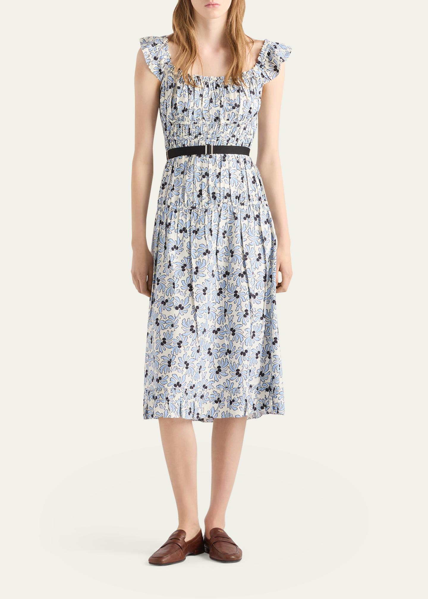 Prada Floral-Print Pongé Sleeveless Midi Dress - Bergdorf Goodman