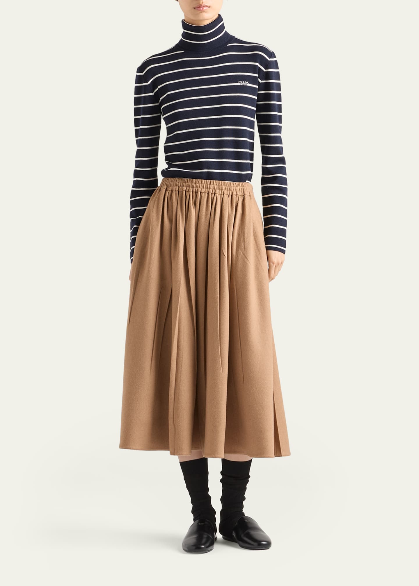 Prada Camel Wool Circle Midi Skirt - Bergdorf Goodman