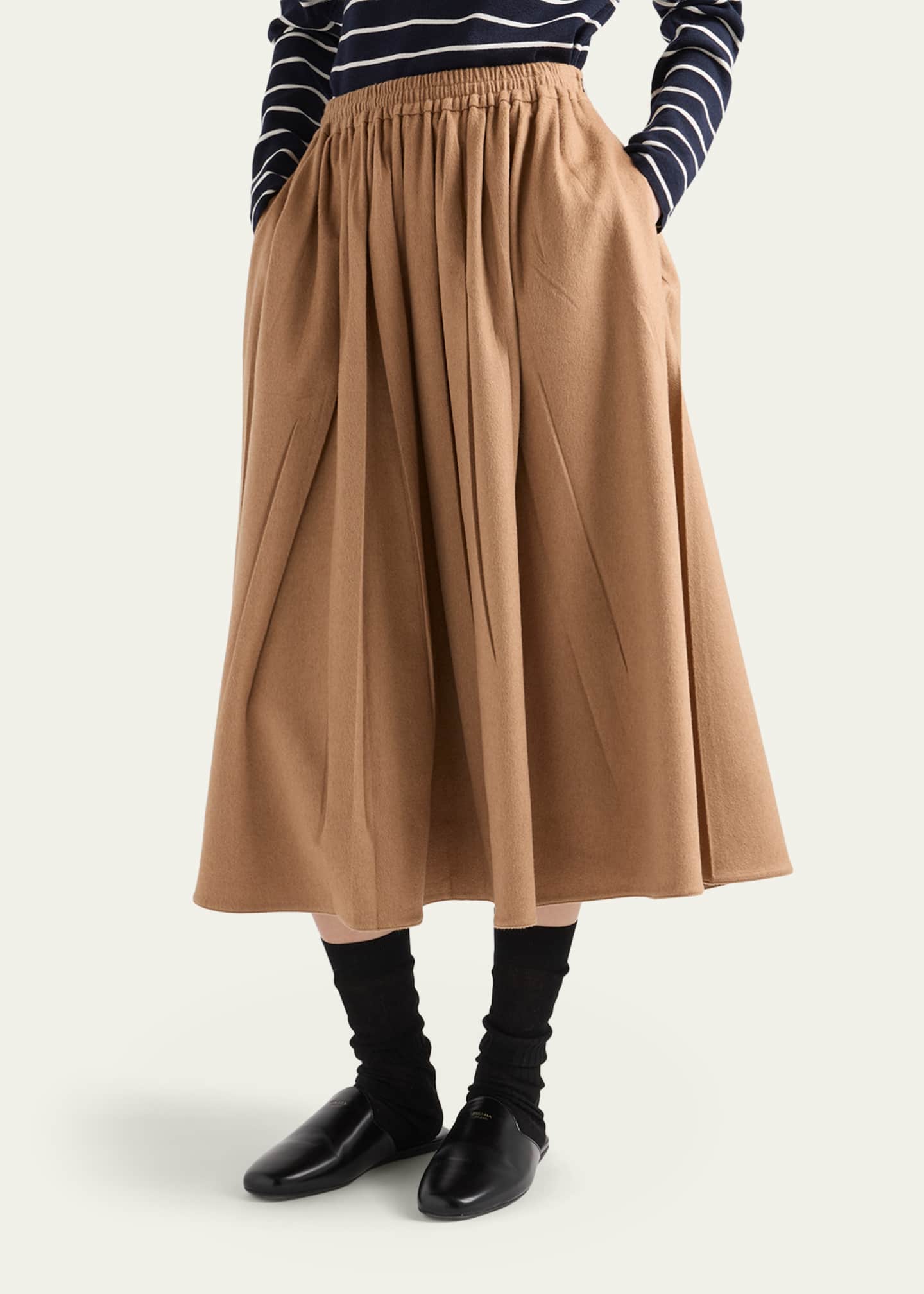 Prada Camel Wool Circle Midi Skirt - Bergdorf Goodman