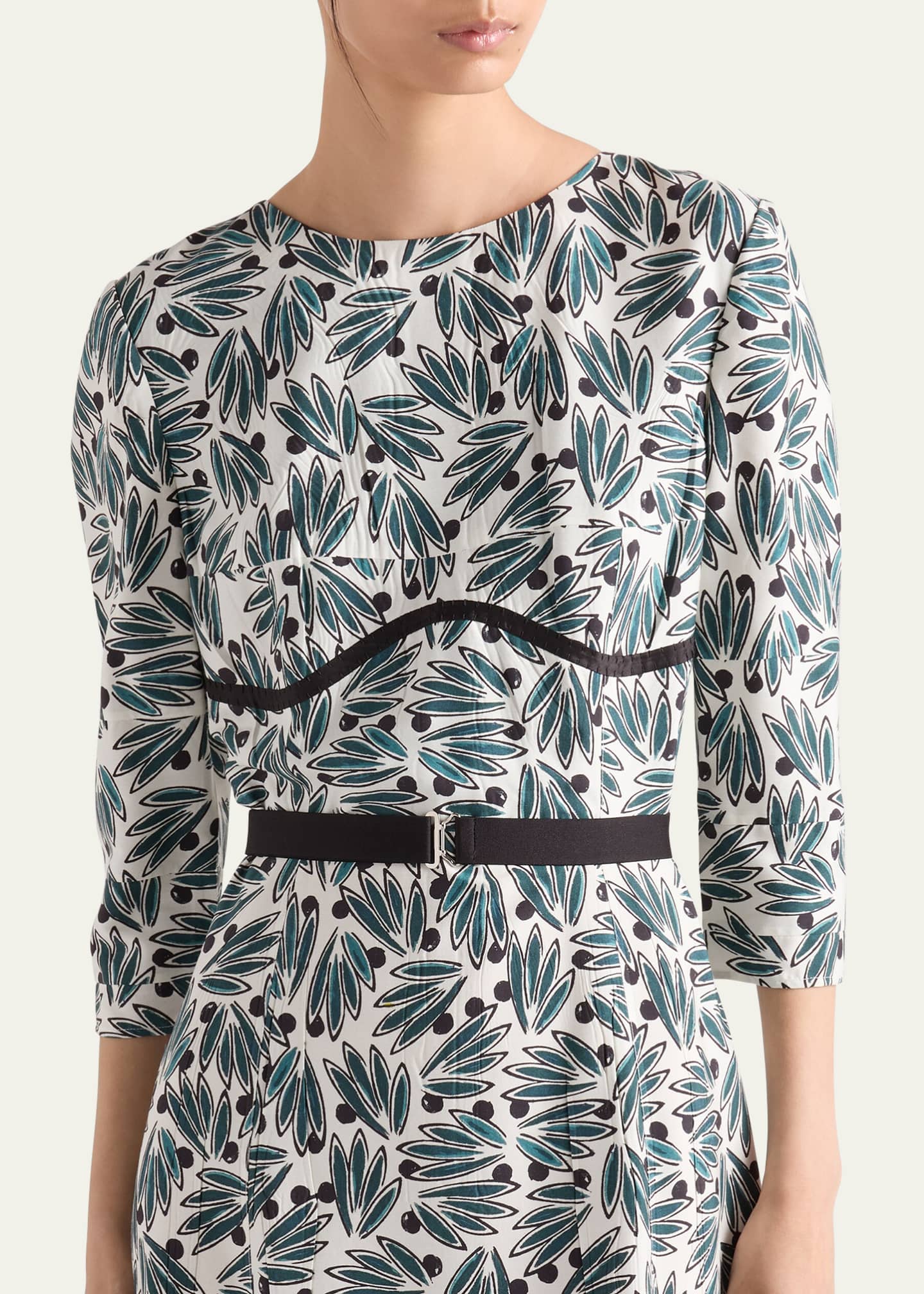 Prada Floral Print Pongé 3/4-Sleeve Midi Dress - Bergdorf Goodman