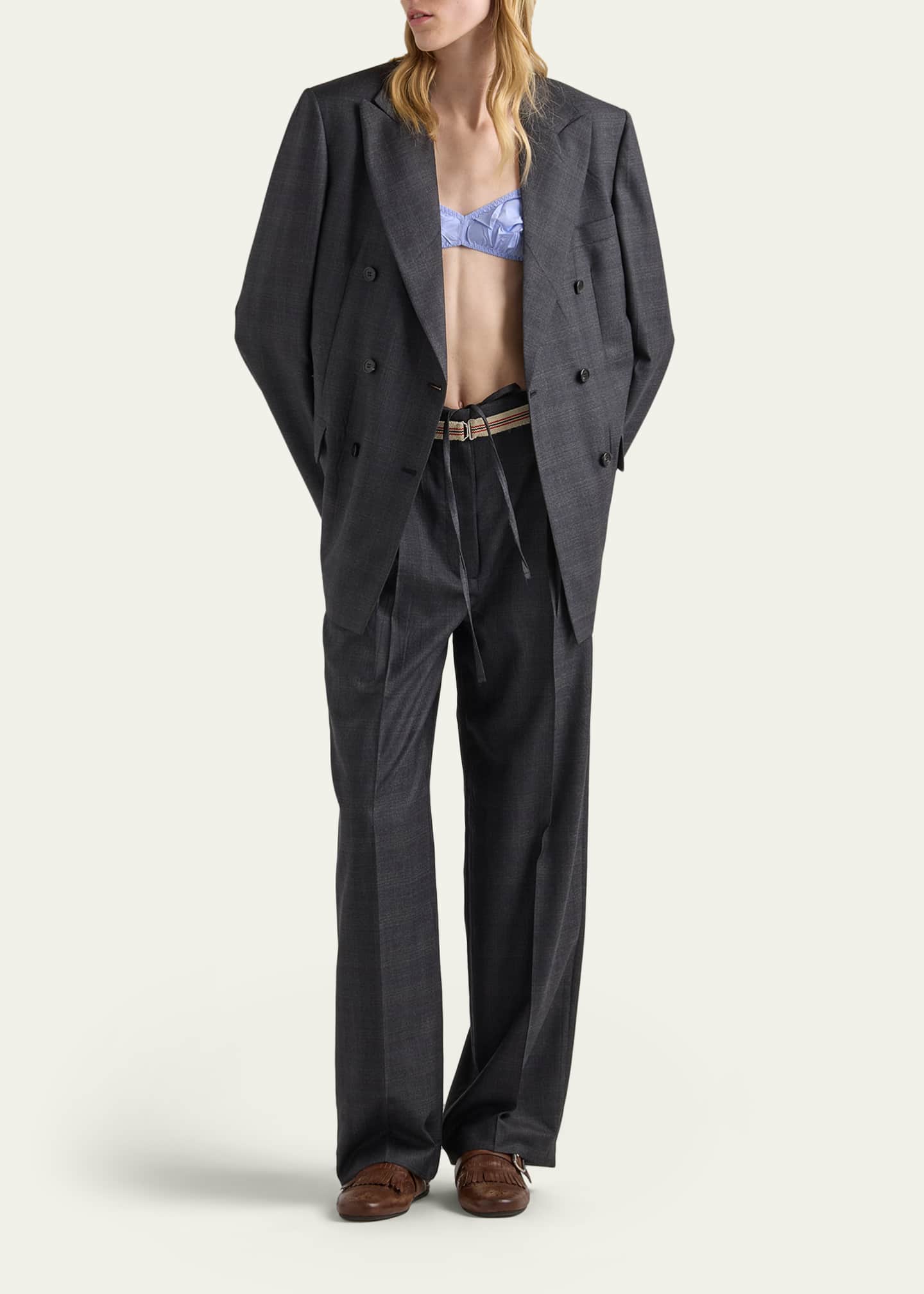 Prada Pleated Wool Drawstring Trousers - Bergdorf Goodman