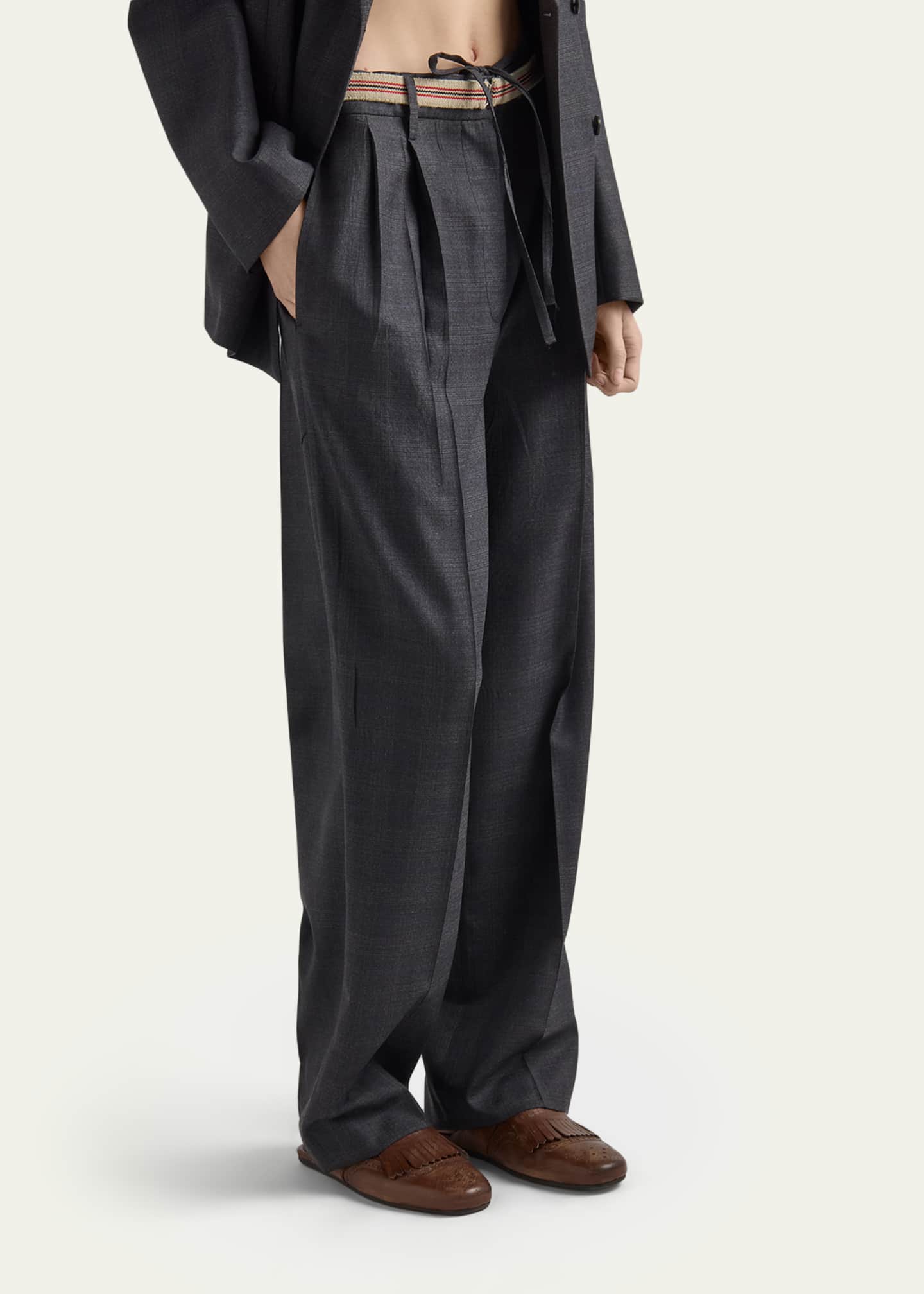 Prada Pleated Wool Drawstring Trousers - Bergdorf Goodman
