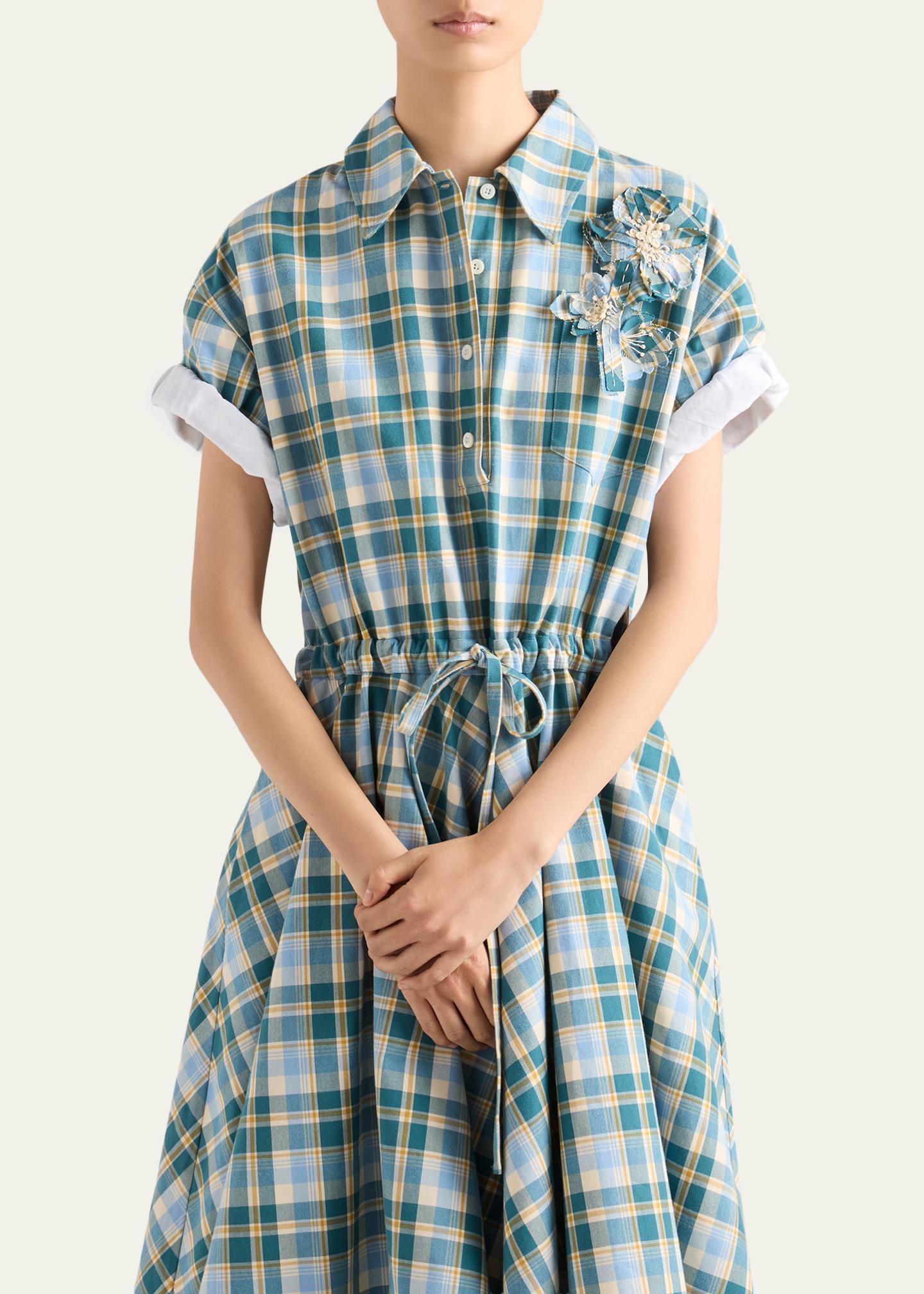 ladies check dress Prada Embroidered Checked Cotton Midi Polo Spicywear
