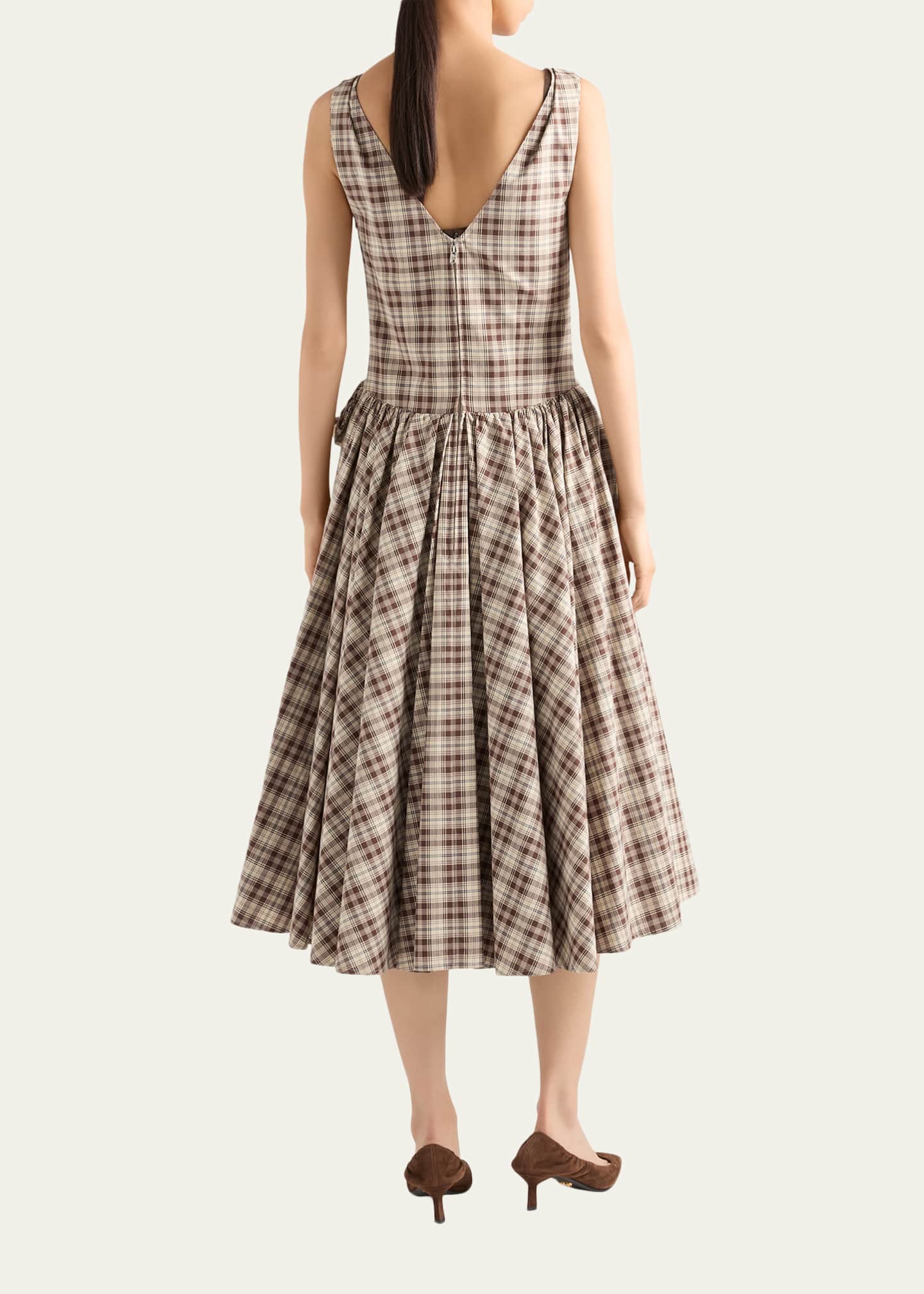 Prada Embroidered Check Cotton Poplin Midi Dress - Bergdorf Goodman
