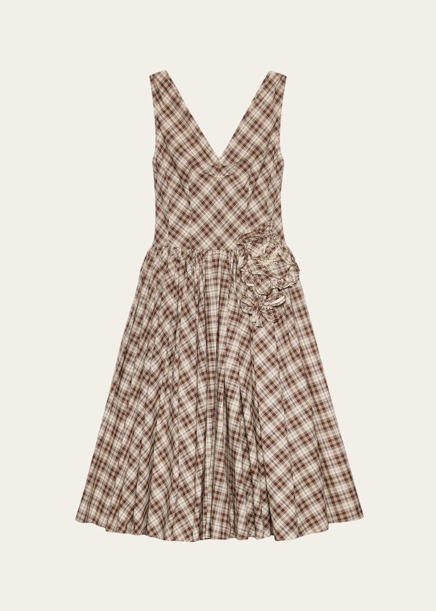 Prada Embroidered Check Cotton Poplin Midi Dress - Bergdorf Goodman