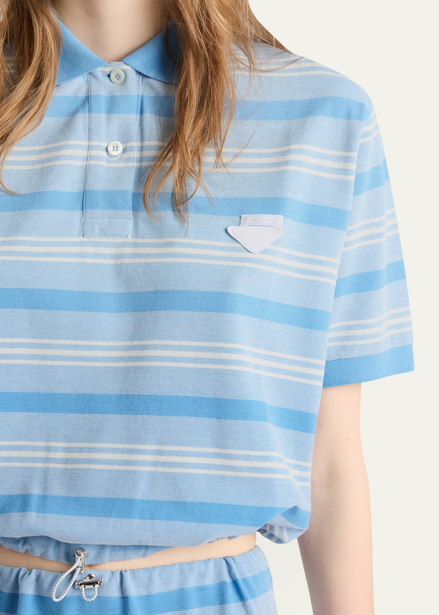 Prada Cropped Striped Piqué Polo Shirt - Bergdorf Goodman