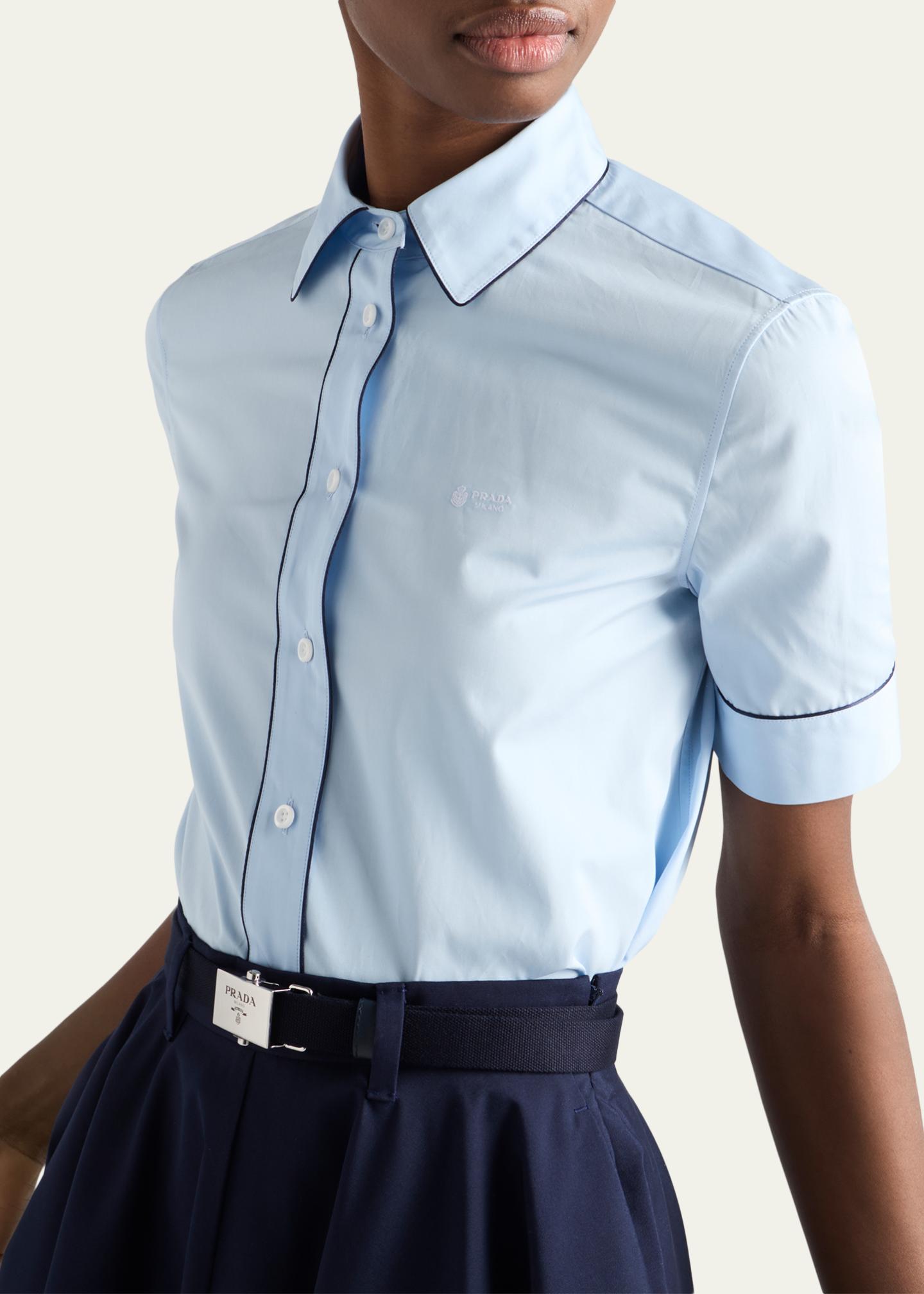 Prada Short-Sleeve Cotton Button-Down Top - Bergdorf Goodman