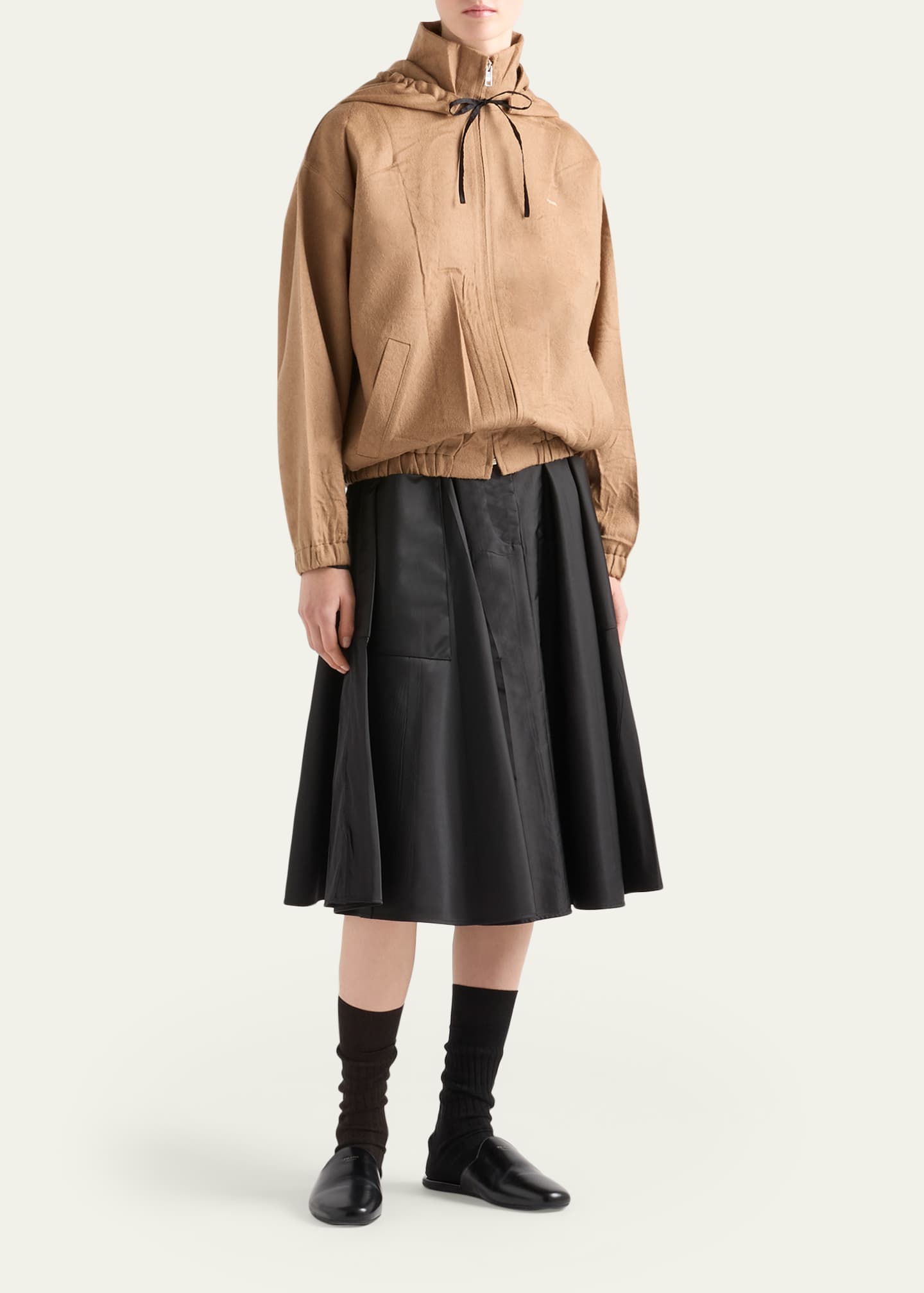 Prada Brushed Camel Zip-Up Hoodie - Bergdorf Goodman