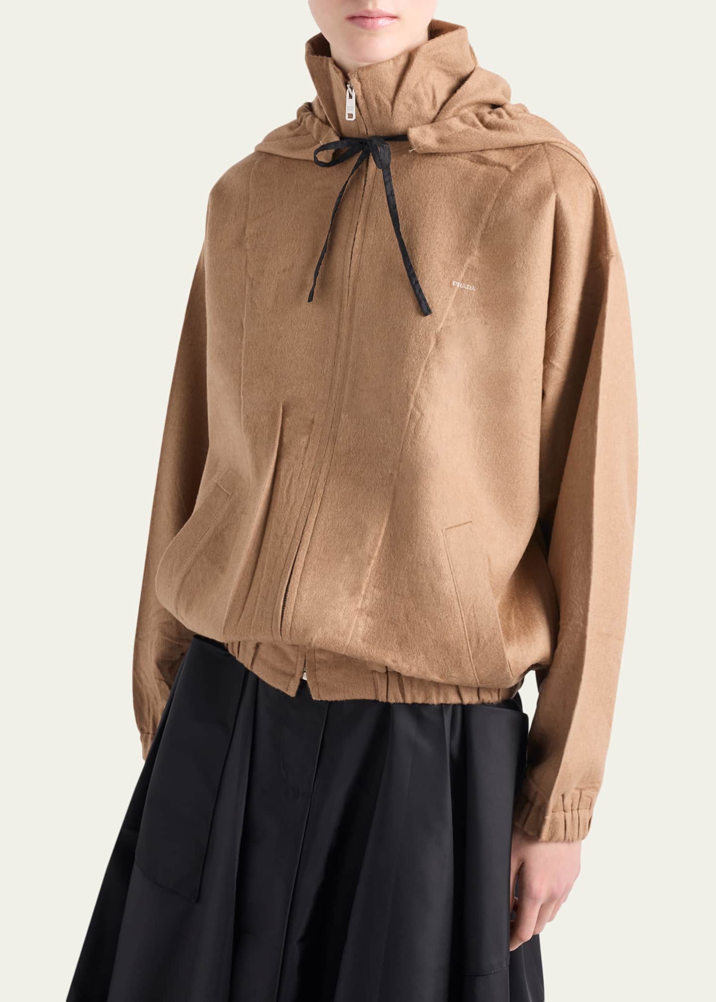 Prada Brushed Camel Zip-Up Hoodie - Bergdorf Goodman