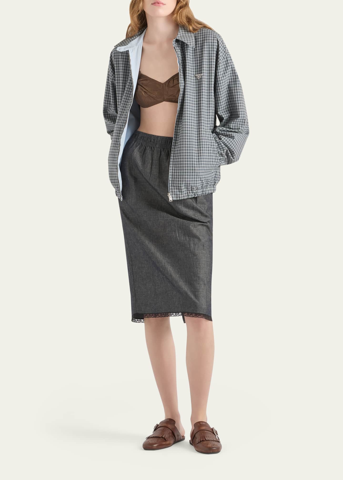 Prada Check Cotton Zip Jacket - Bergdorf Goodman