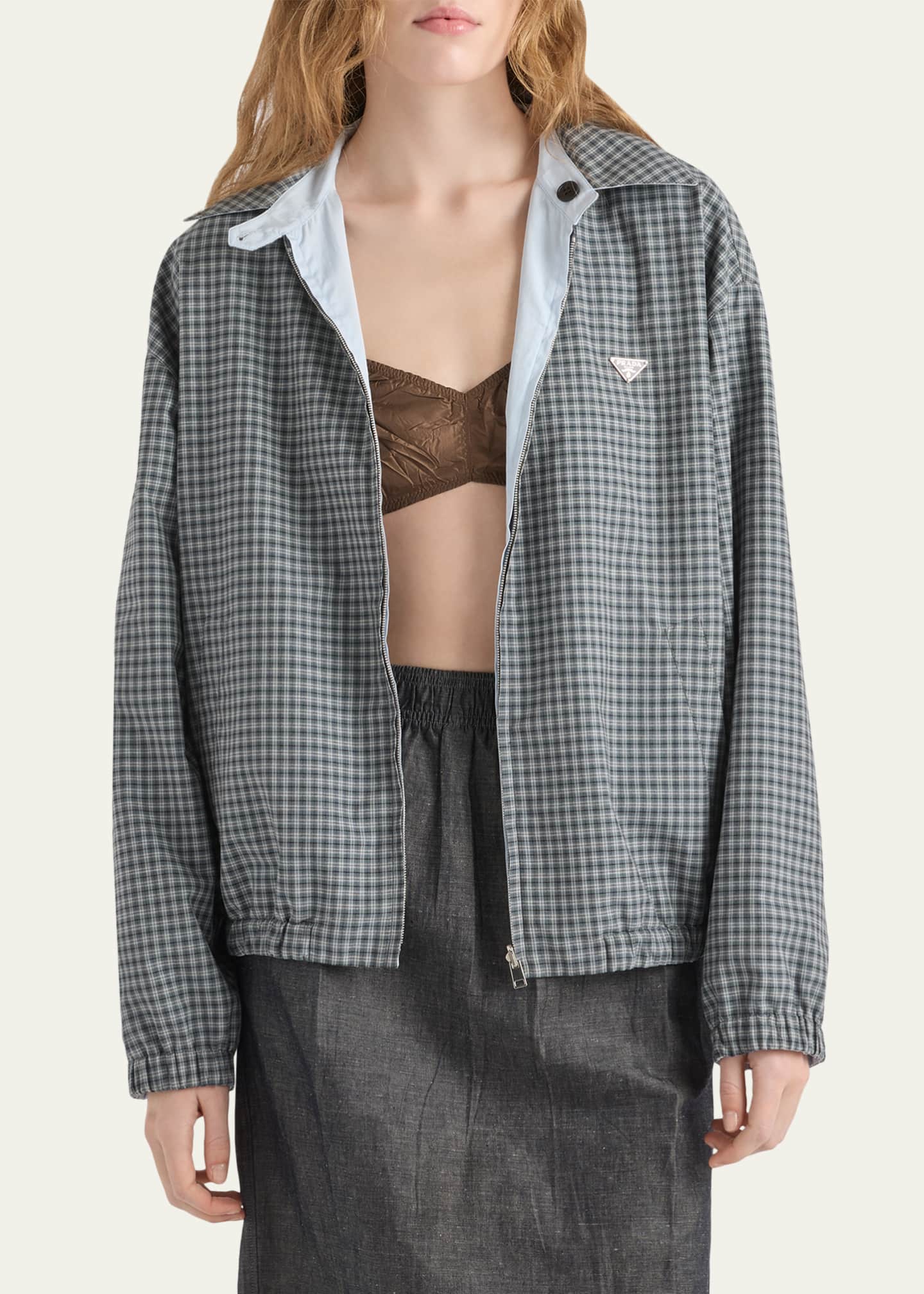 ナイロンジャケット PRADA - PRADA check jacket. Prada Check Cotton Zip Jacket - Bergdorf Goodman