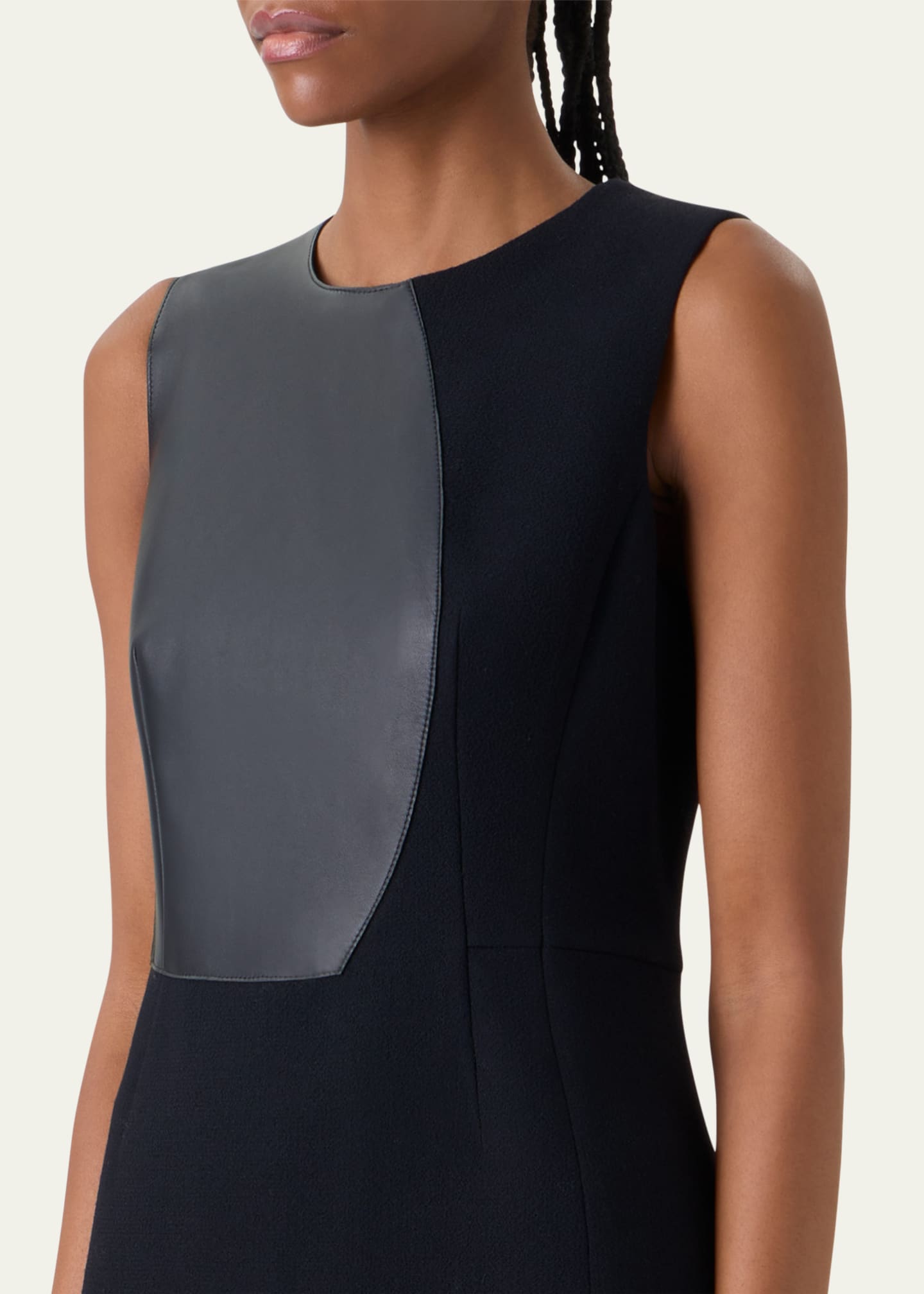 akris leather dress Midi Cocktail Dress with Gold Leather Detail