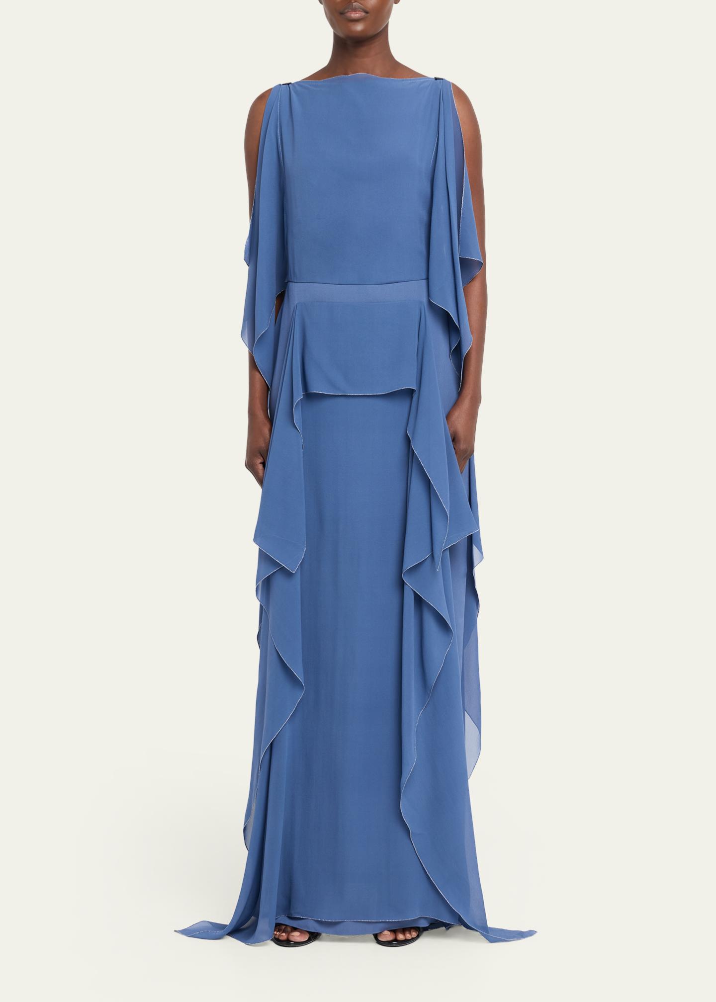 Lanvin Chain-Strap Silk Ruffle Maxi Dress - Bergdorf Goodman