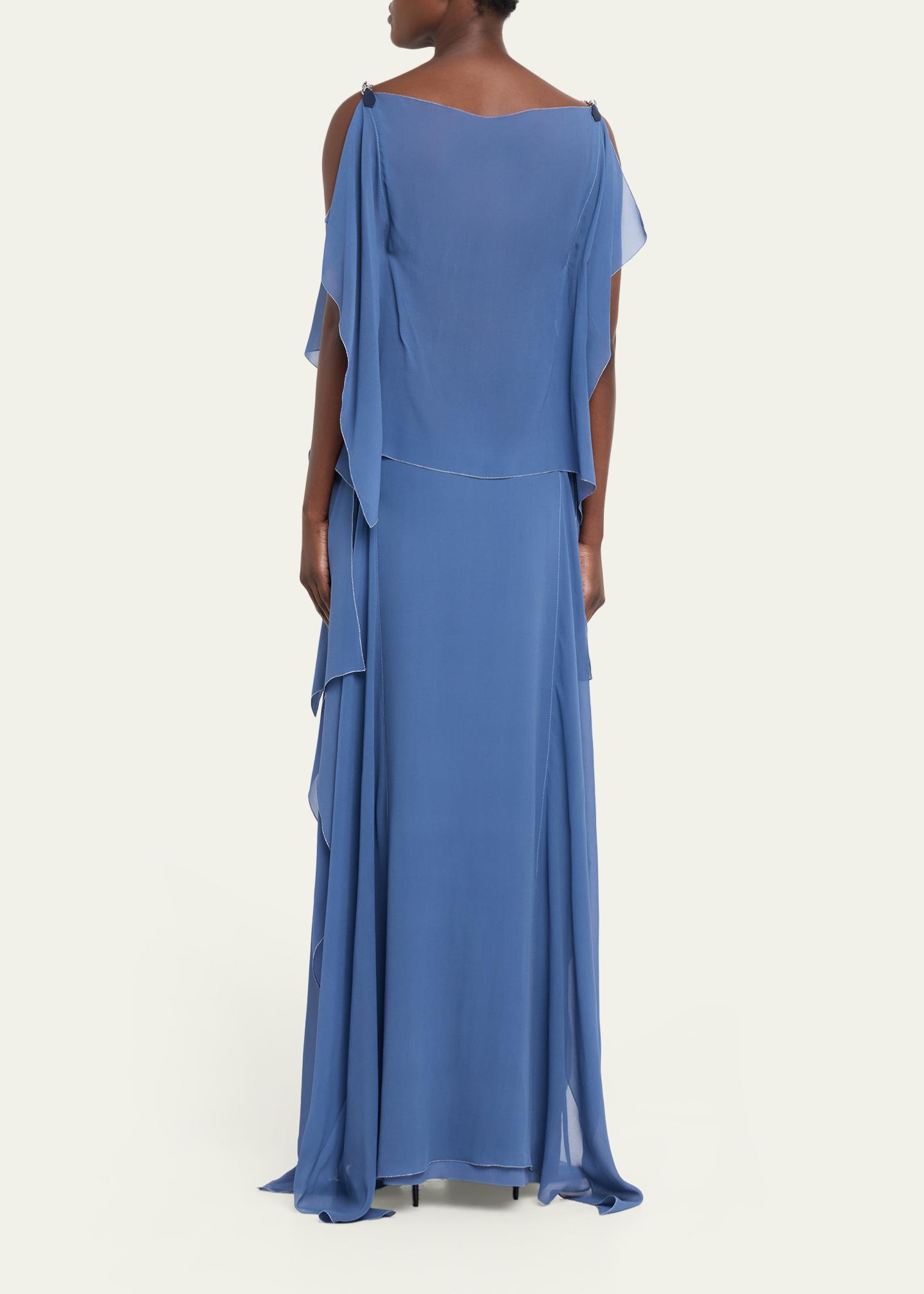Lanvin Chain-Strap Silk Ruffle Maxi Dress - Bergdorf Goodman