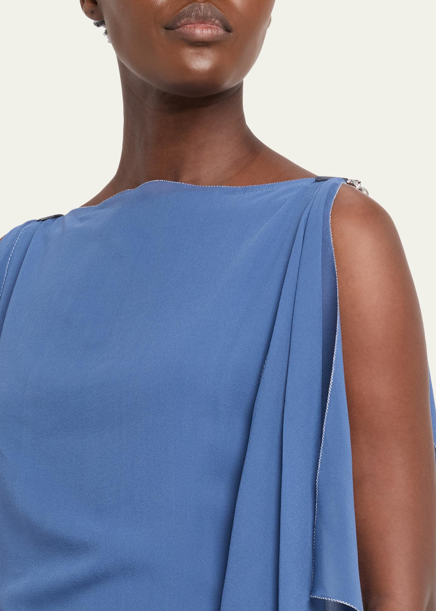 Maxi Dress In Silk Georgette For Women - Jeanne Blue - Size 38