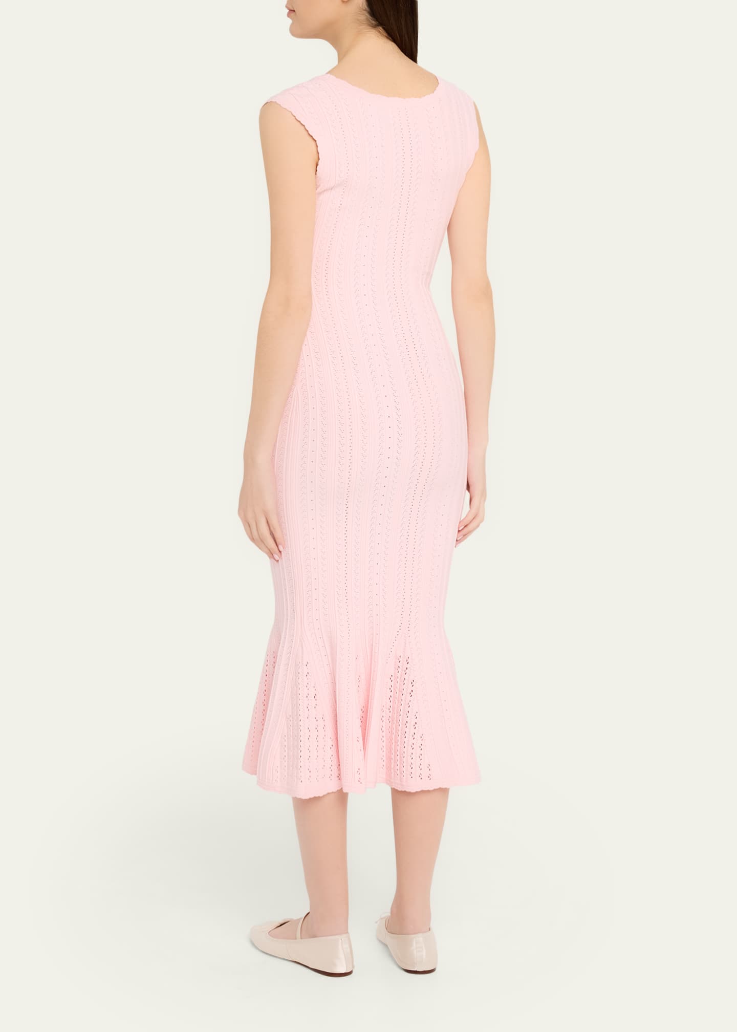 Loveshackfancy Tayleen Stretch Pointelle Midi Dress, Peach Sorbet, Women's, L, Cocktail & Party Wedding Guest Dresses Midi Dresses